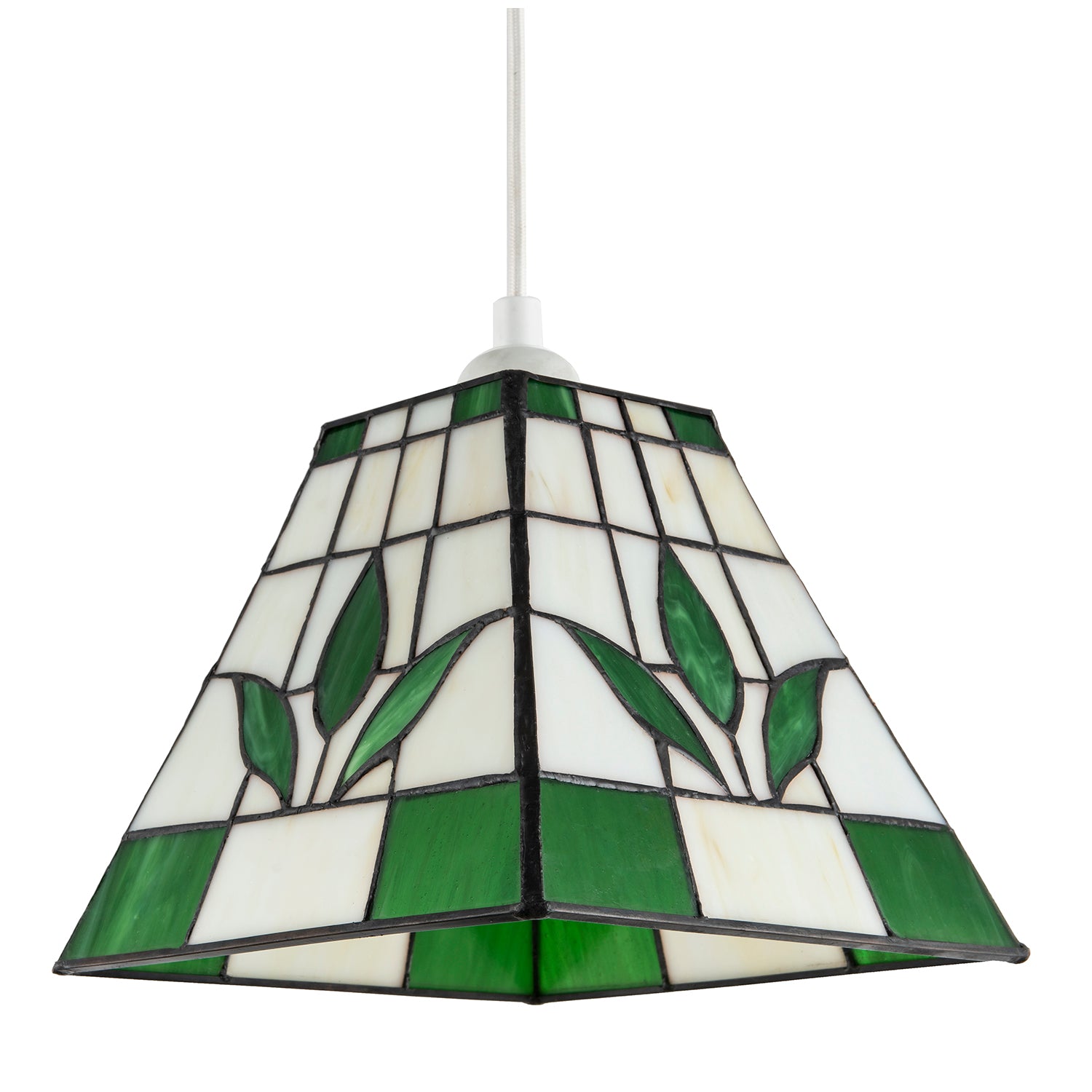 Square Green and Amber Stained Glass Tiffany Pendant Lighting Shade Image 1