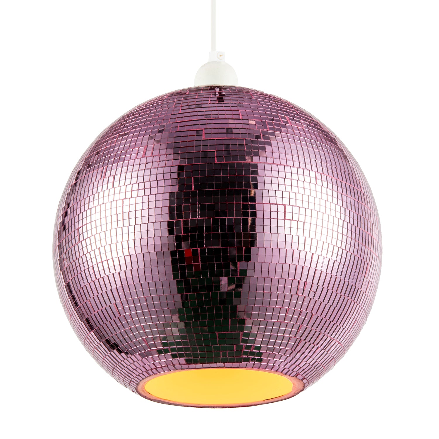 Shiny Disco Mosaic Ball in Vibrant Pink Mirrored Tiled Retro Style Image 2