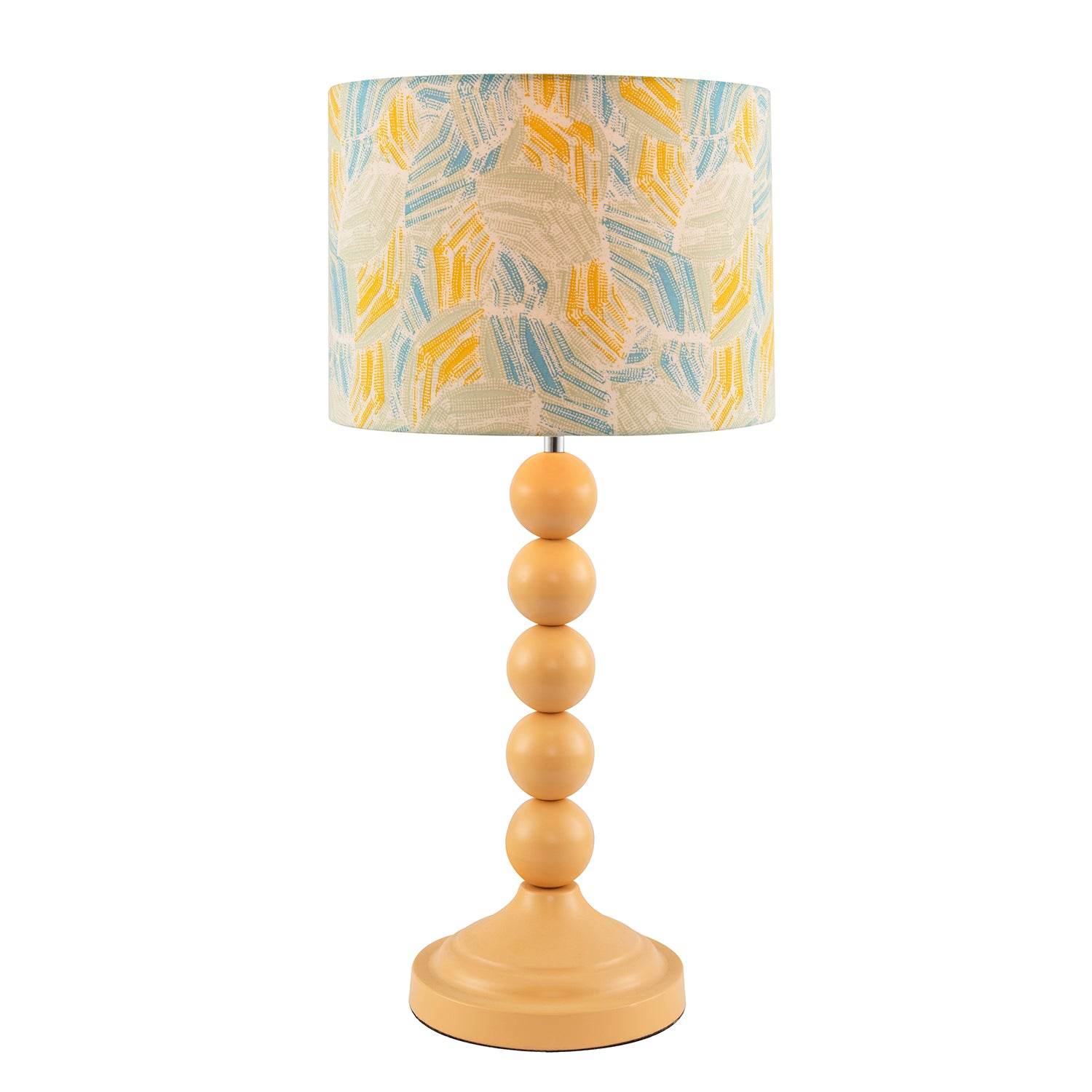 Chic Yellow Table Lamp with Graphic Style Multi Colour Fabric Shade Image 2