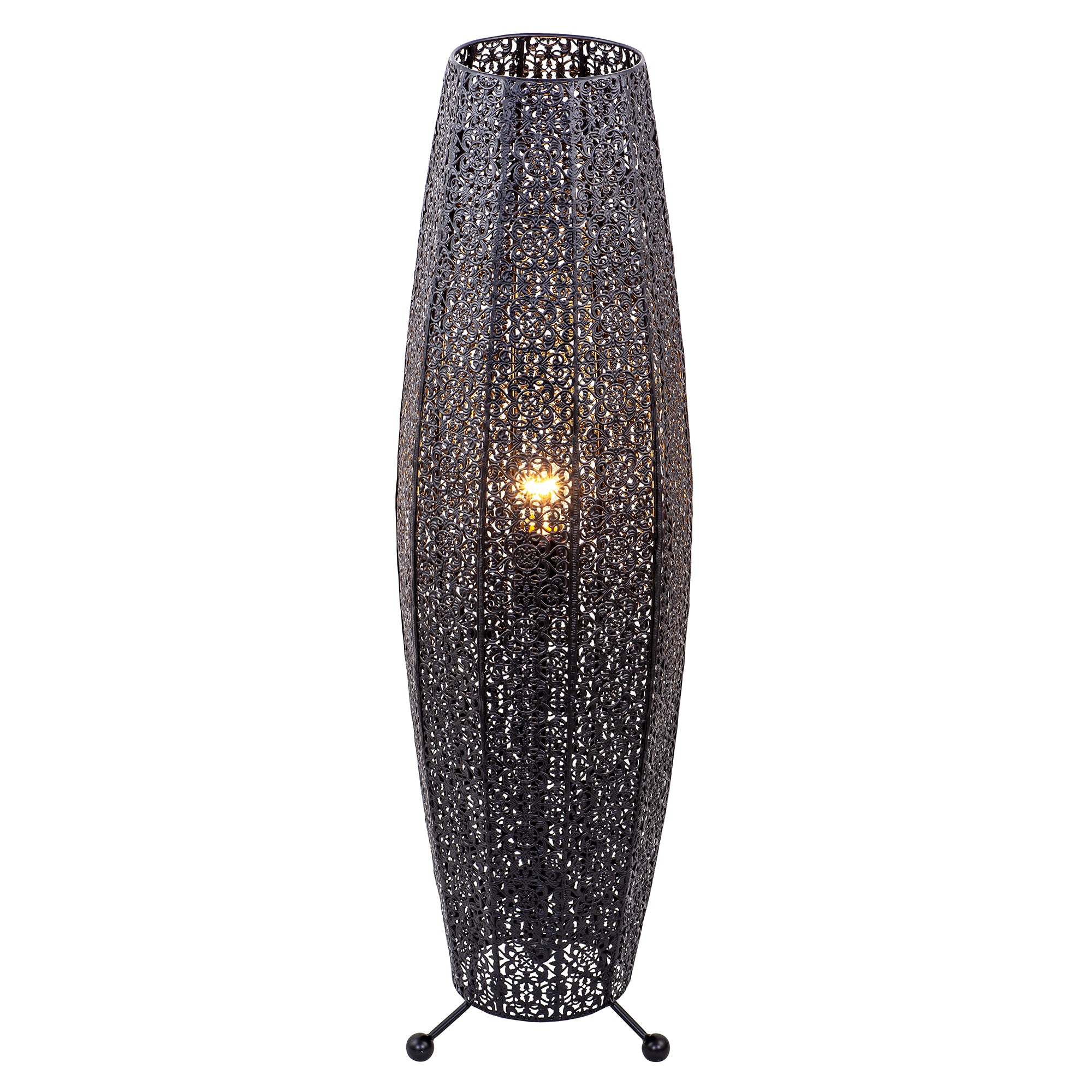 Traditional and Ornate Floral Moroccan Floor Lamp in Black Gloss Image 2
