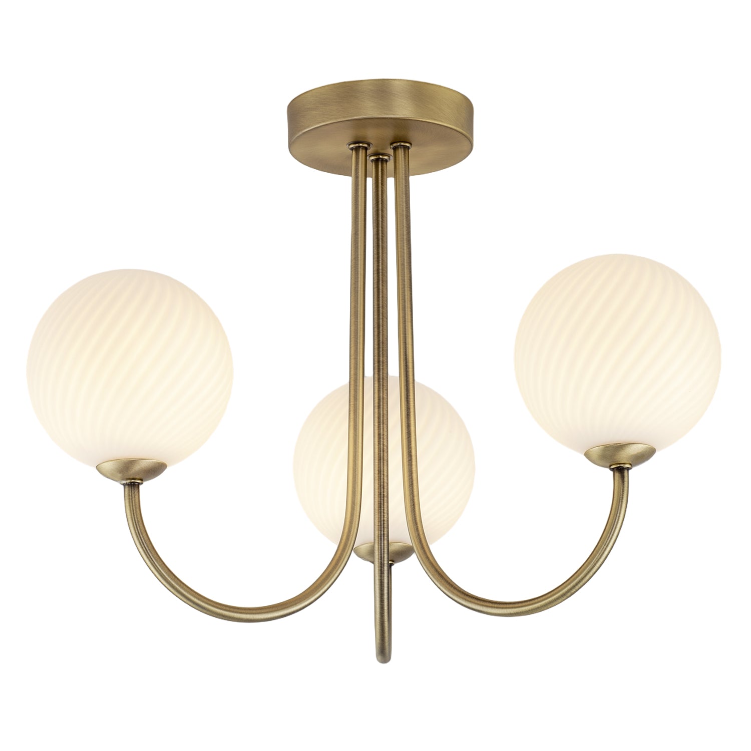 Modern Antique Brass Plated Ceiling Light Fitting with Swirl Glass Image 2