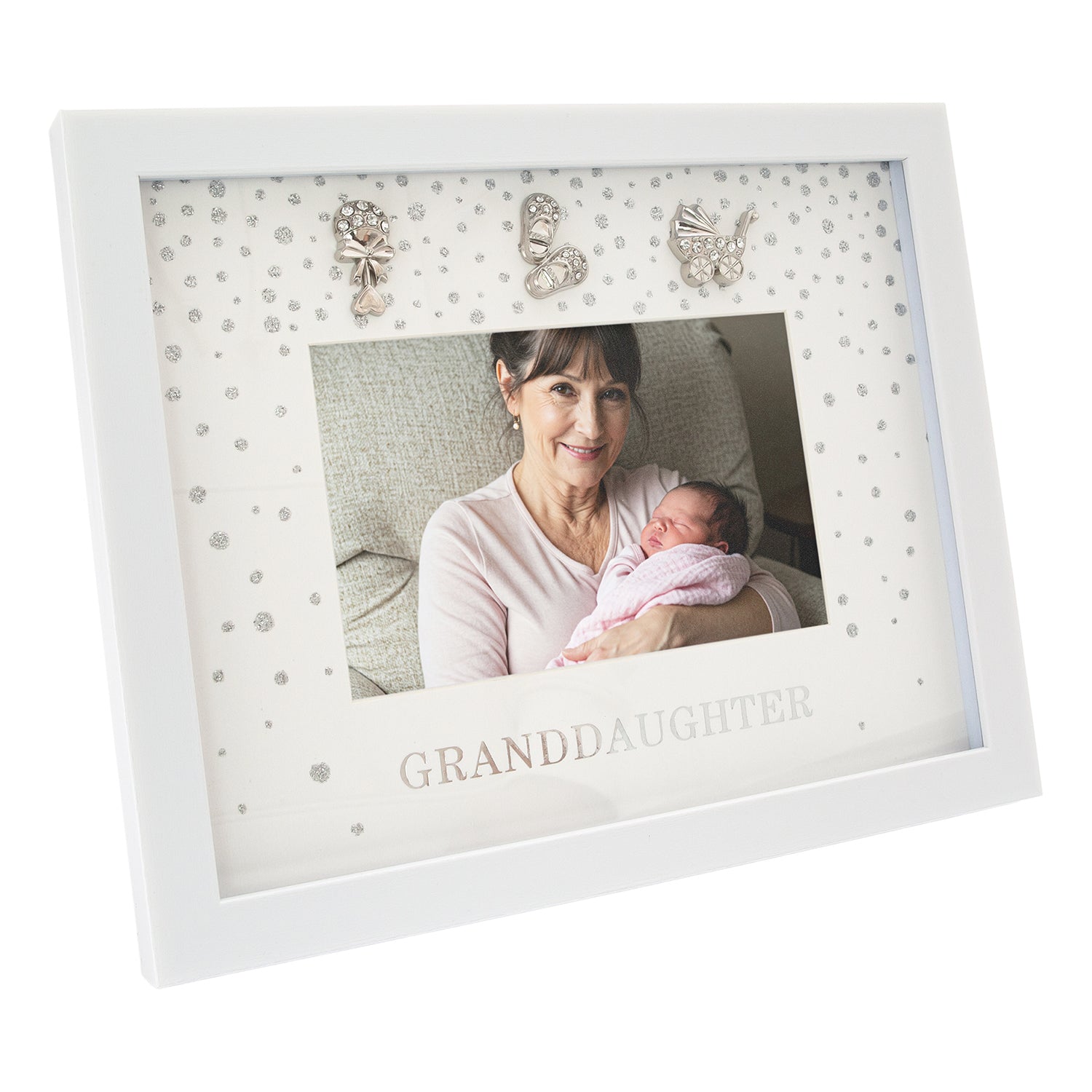 Modern Granddaughter 4x6 White Frame with Silver Foil Falling Dots Image 2