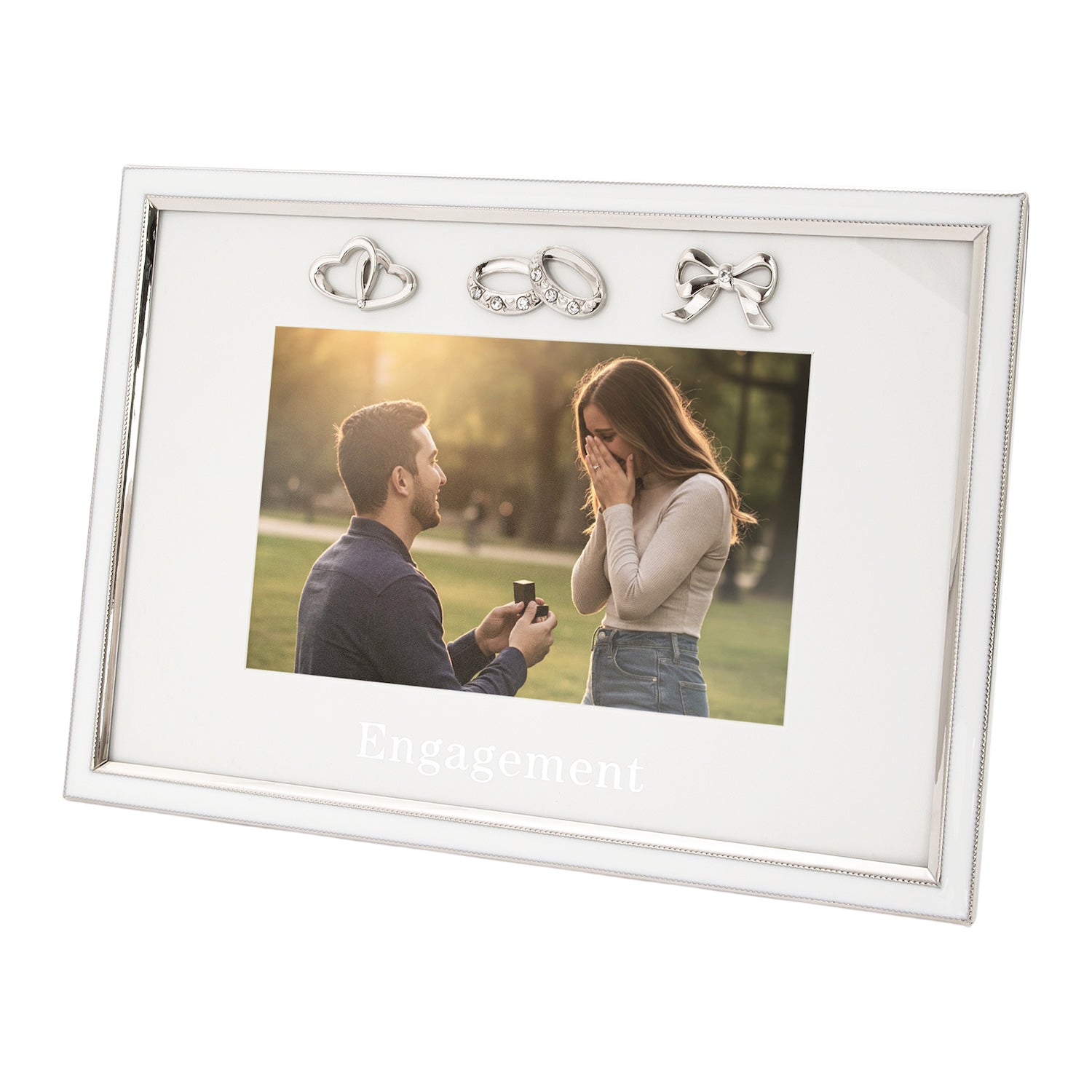 Modern Engagement 4x6 Photo Frame in Nickel Plating with Double Rings Image 2