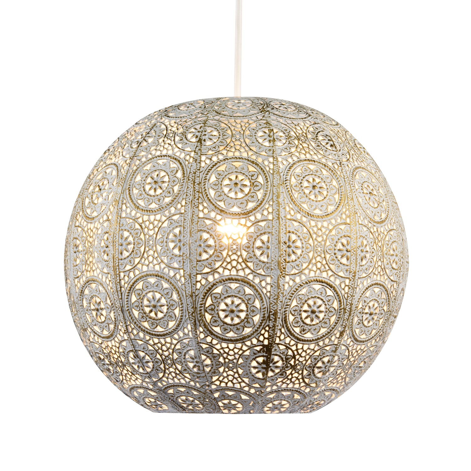 Spherical Vintage Moroccan Pendant Lamp Shade in Brushed Cream Gold Image 2