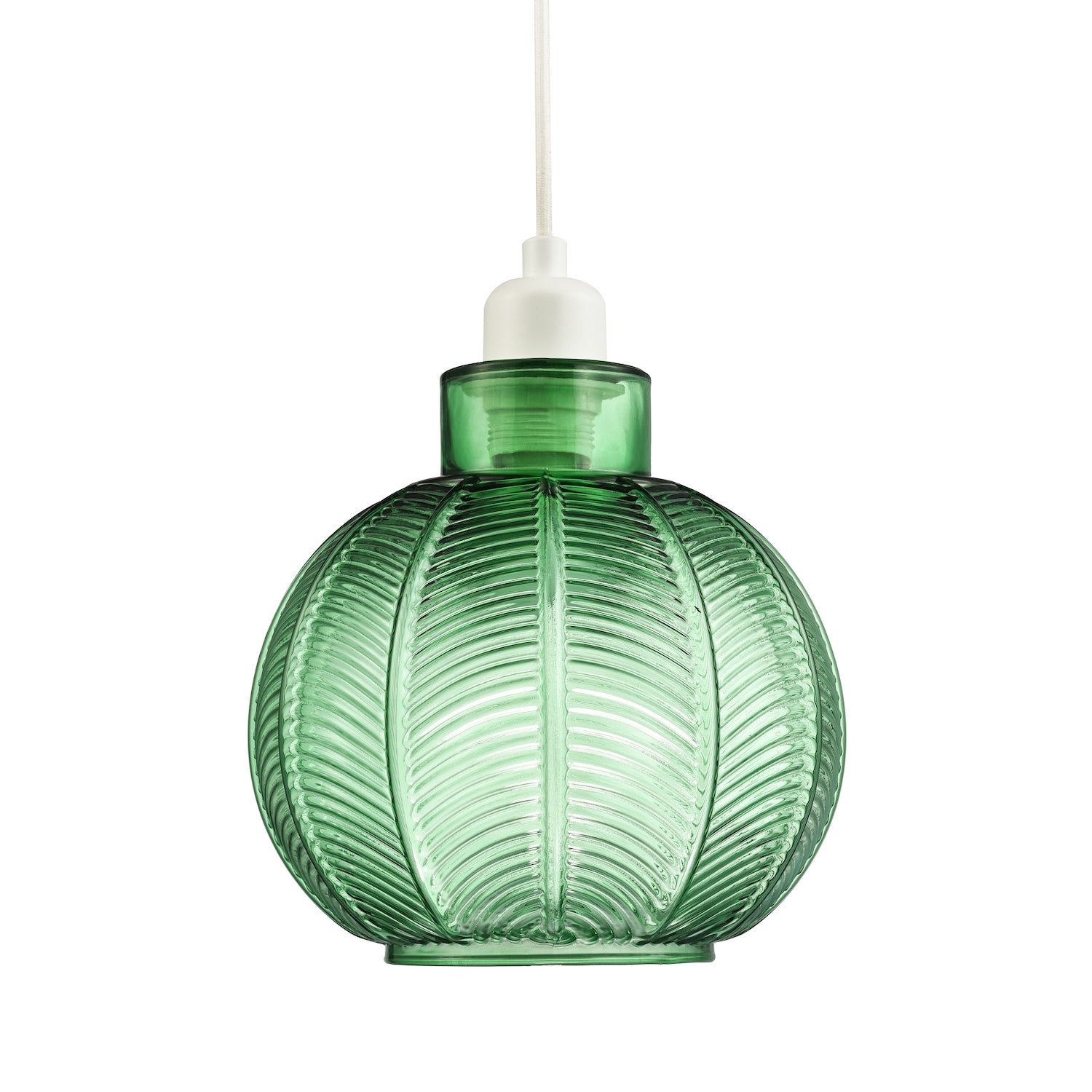 Designer Ribbed Leaf Themed Forest Emerald Green Glass Pendant Lightin