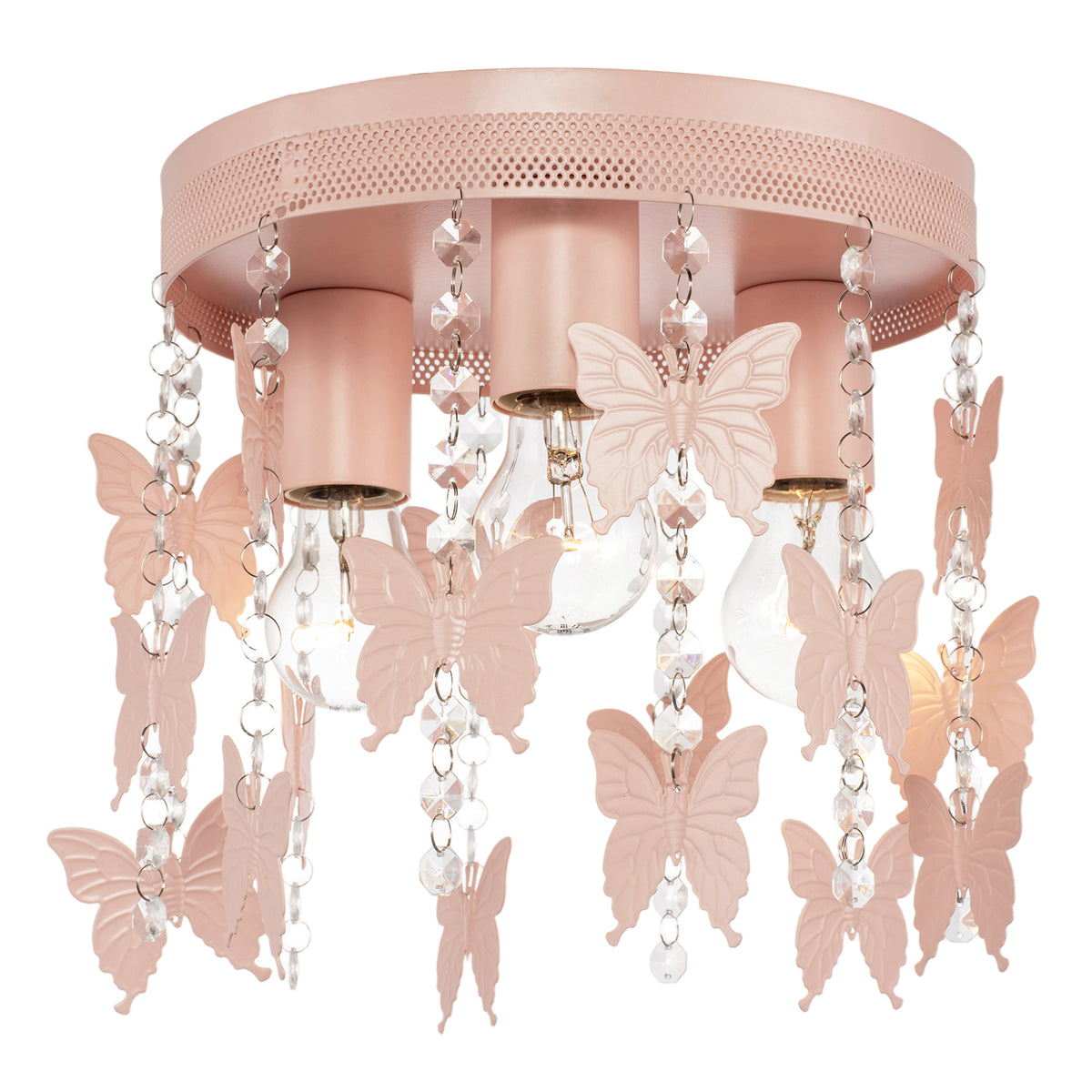 Childrens Ceiling Light Fitting in Blush Pink with Hanging Butterflies Image 2
