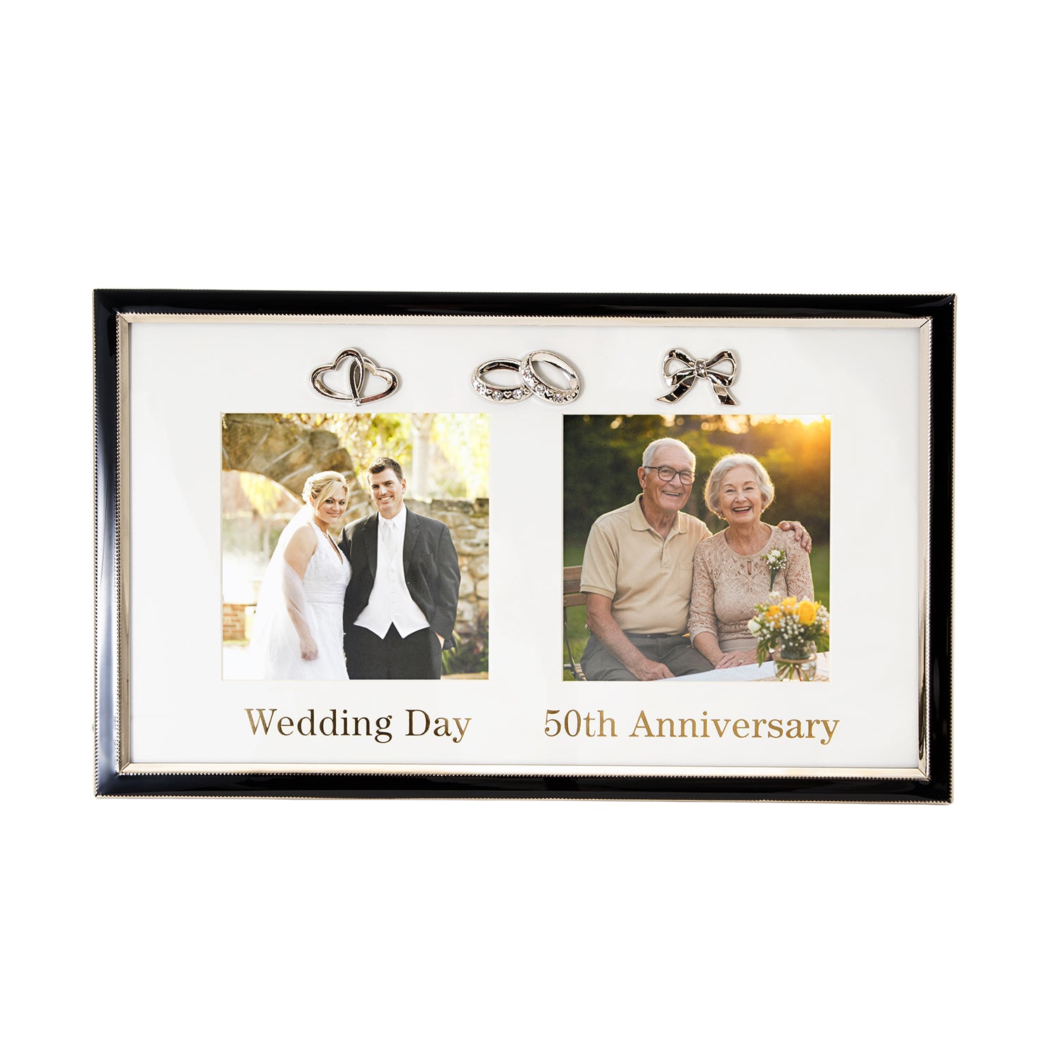 50th Anniversary and Wedding Day Picture Frame in Silver and Black with Icons Image 2