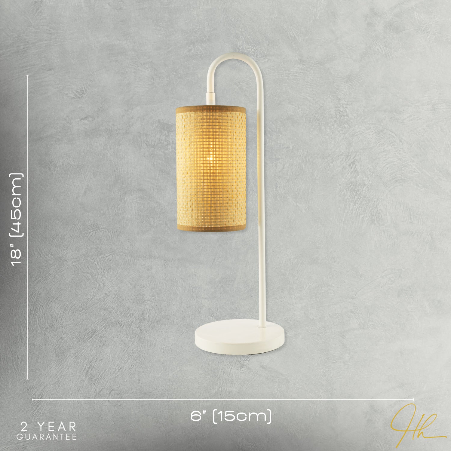 Vintage Classic White Gloss Table Lamp with Tubular Woven Rattan Shade Image 7