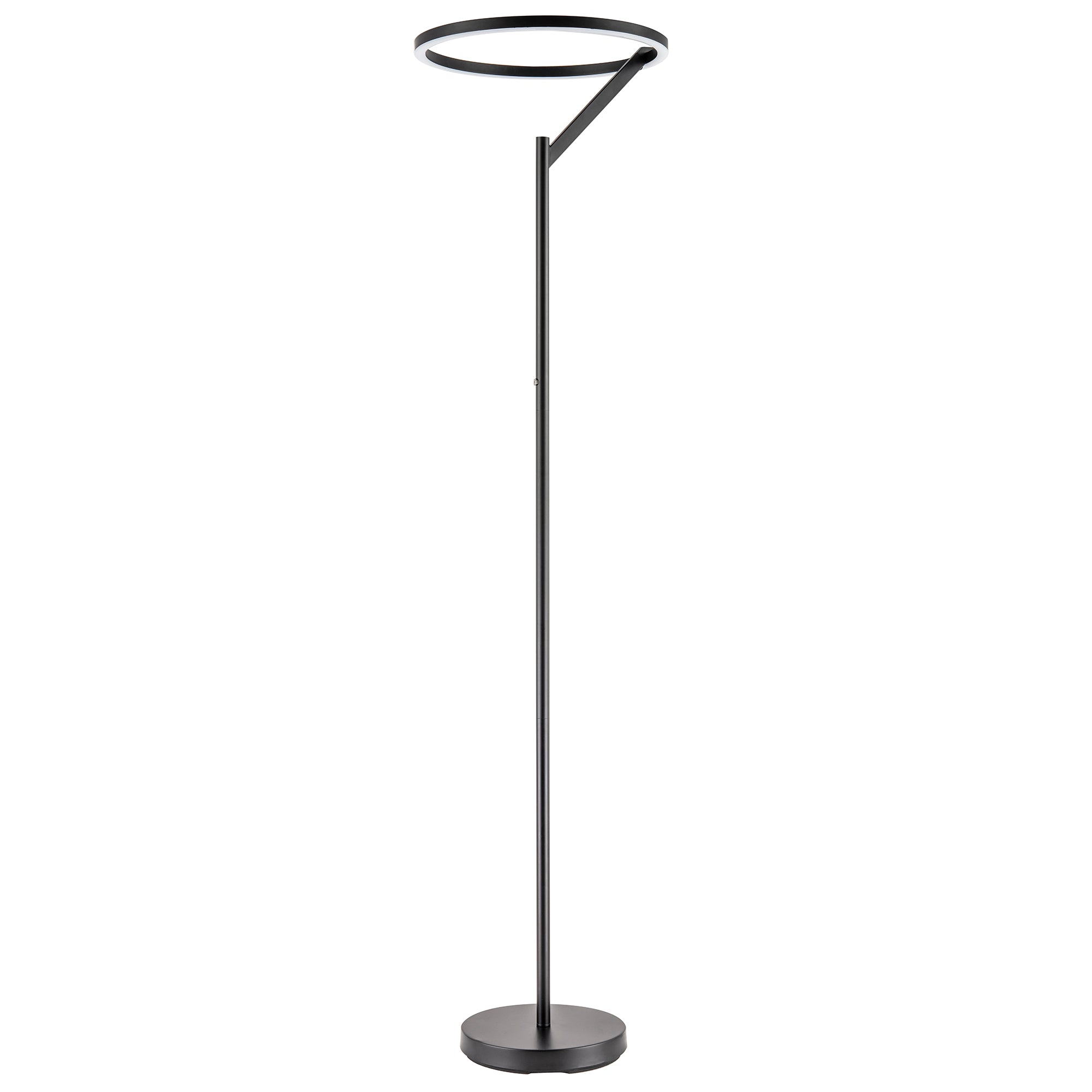 Designer Floor Lamp in Matte Black with Large LED Halo Light Ring Image 1