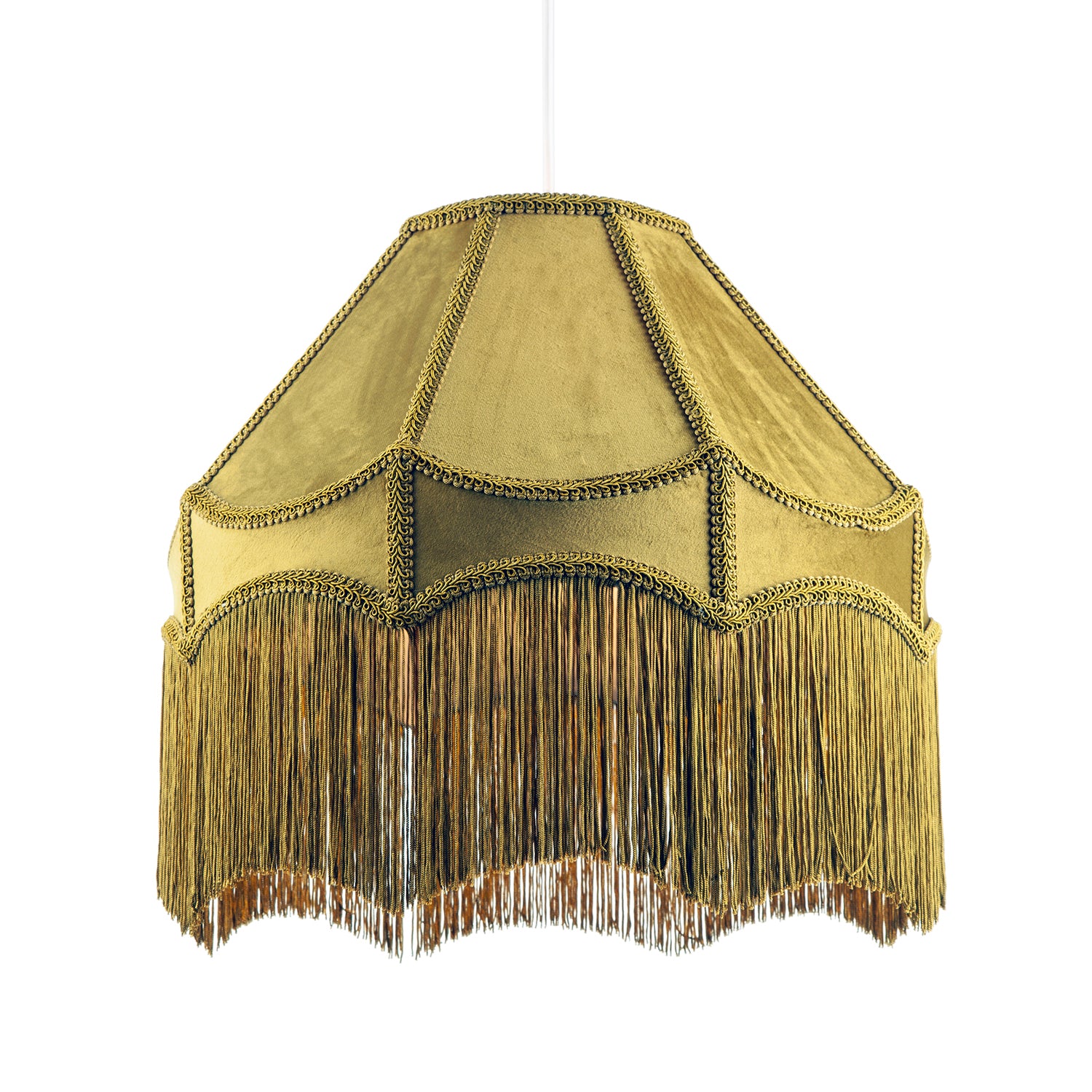 Traditional Victorian Empire 40cm Shade in Olive Green with Tassels Image 2