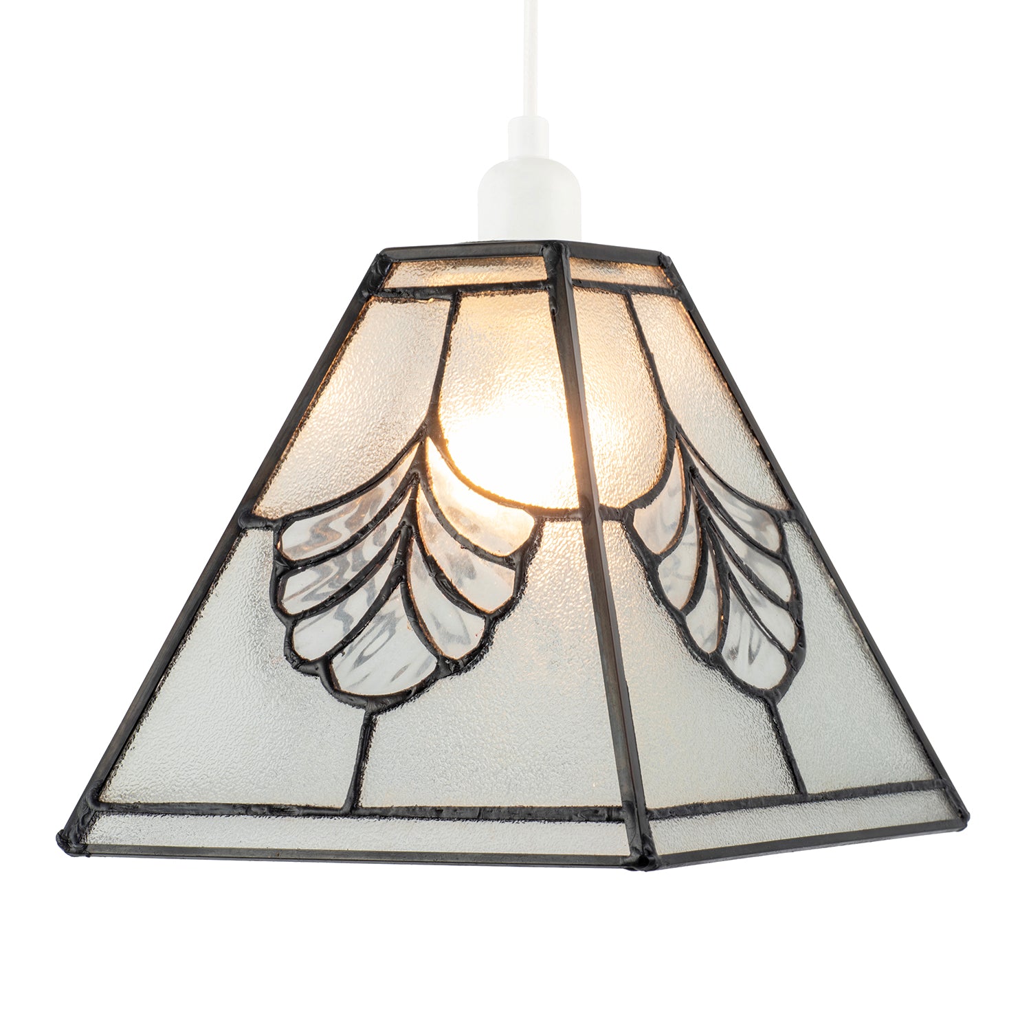 Traditional Clear Glass Tiffany Pendant Light Shade with Floral Panels Image 2