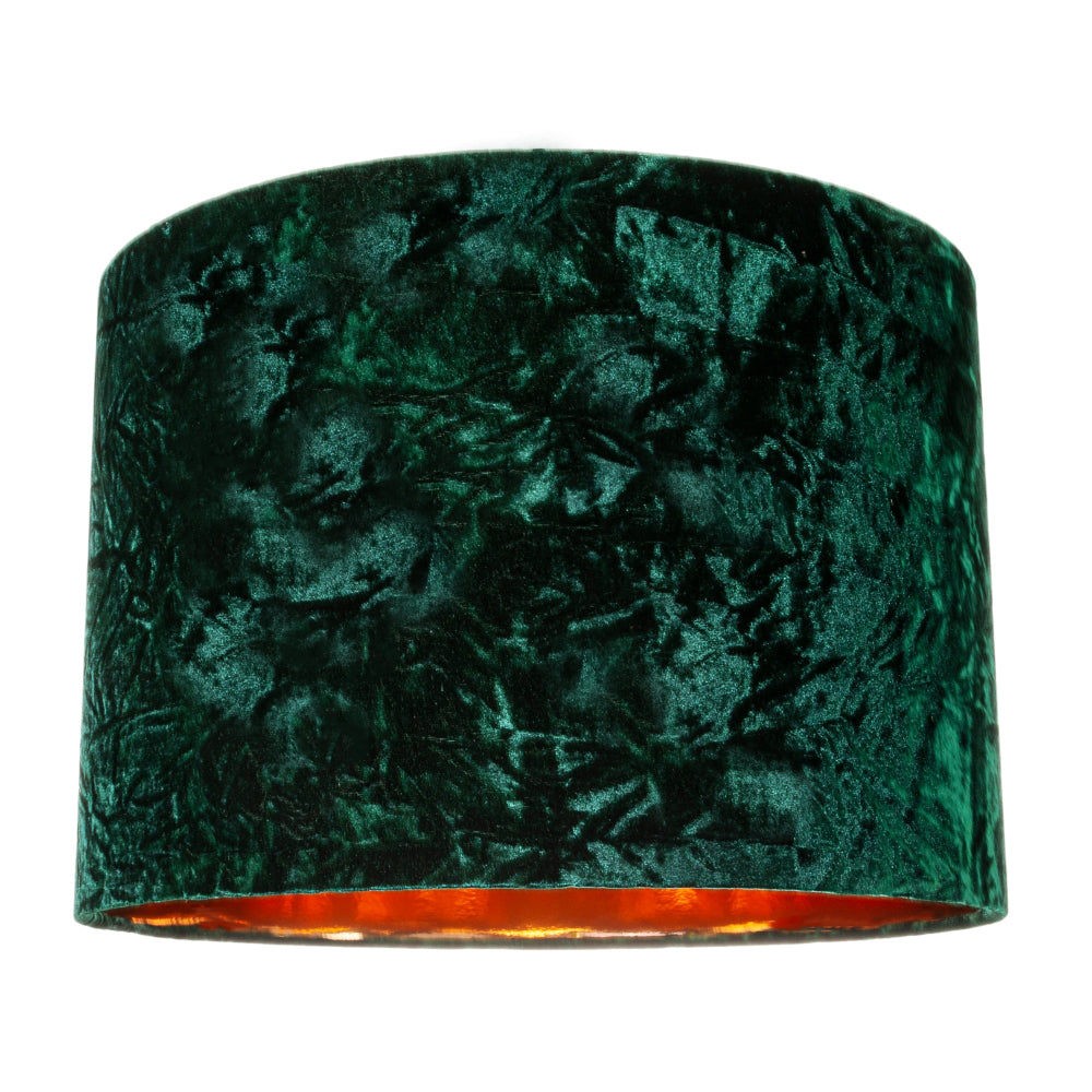Forest Green Crushed Velvet 16" Floor/Pendant Lampshade with Shiny Copper Inner Image 1