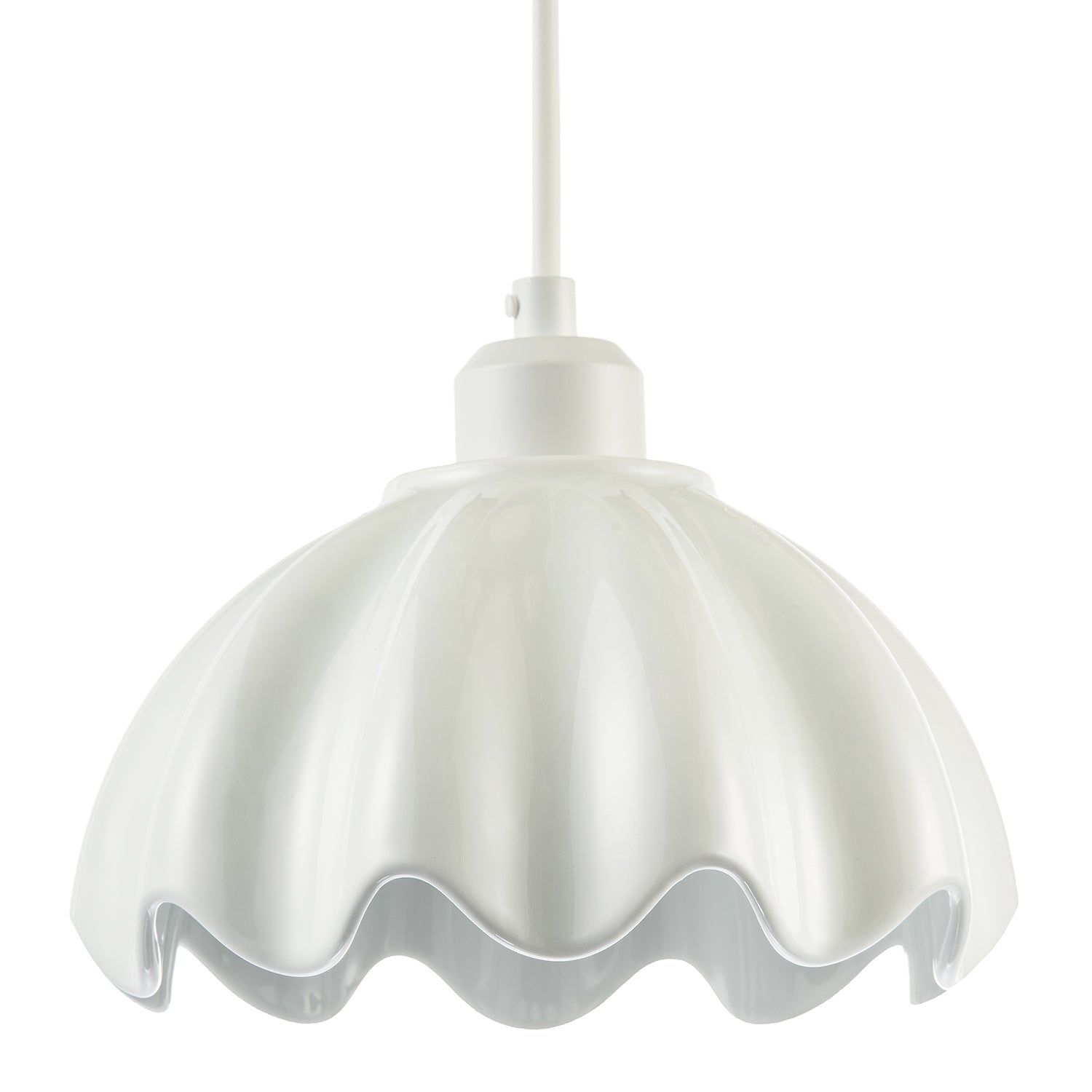 Opal White Gloss Ceramic Pendant Light Shade with Rippled Scallop Edge Image 1