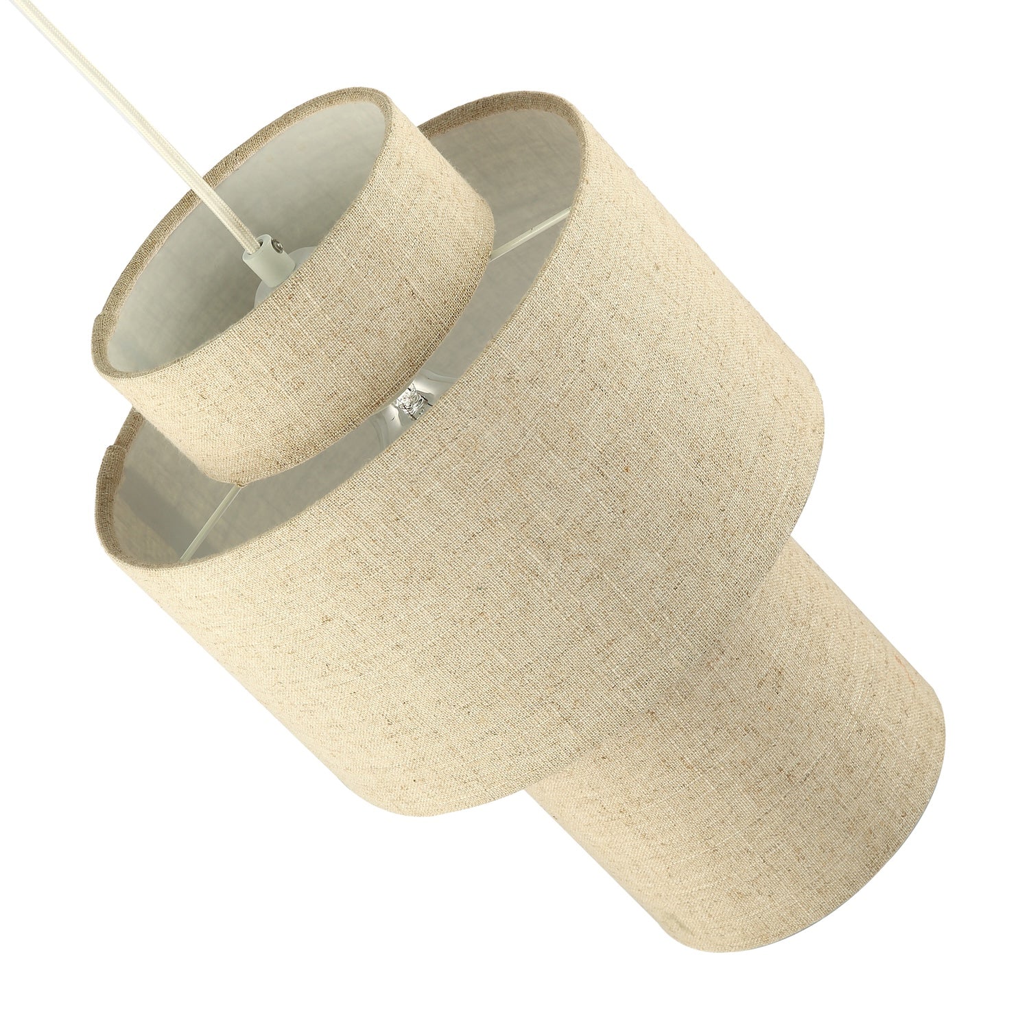 Designer Natural Oatmeal Beige Linen Triple Level Pendant Light Shade