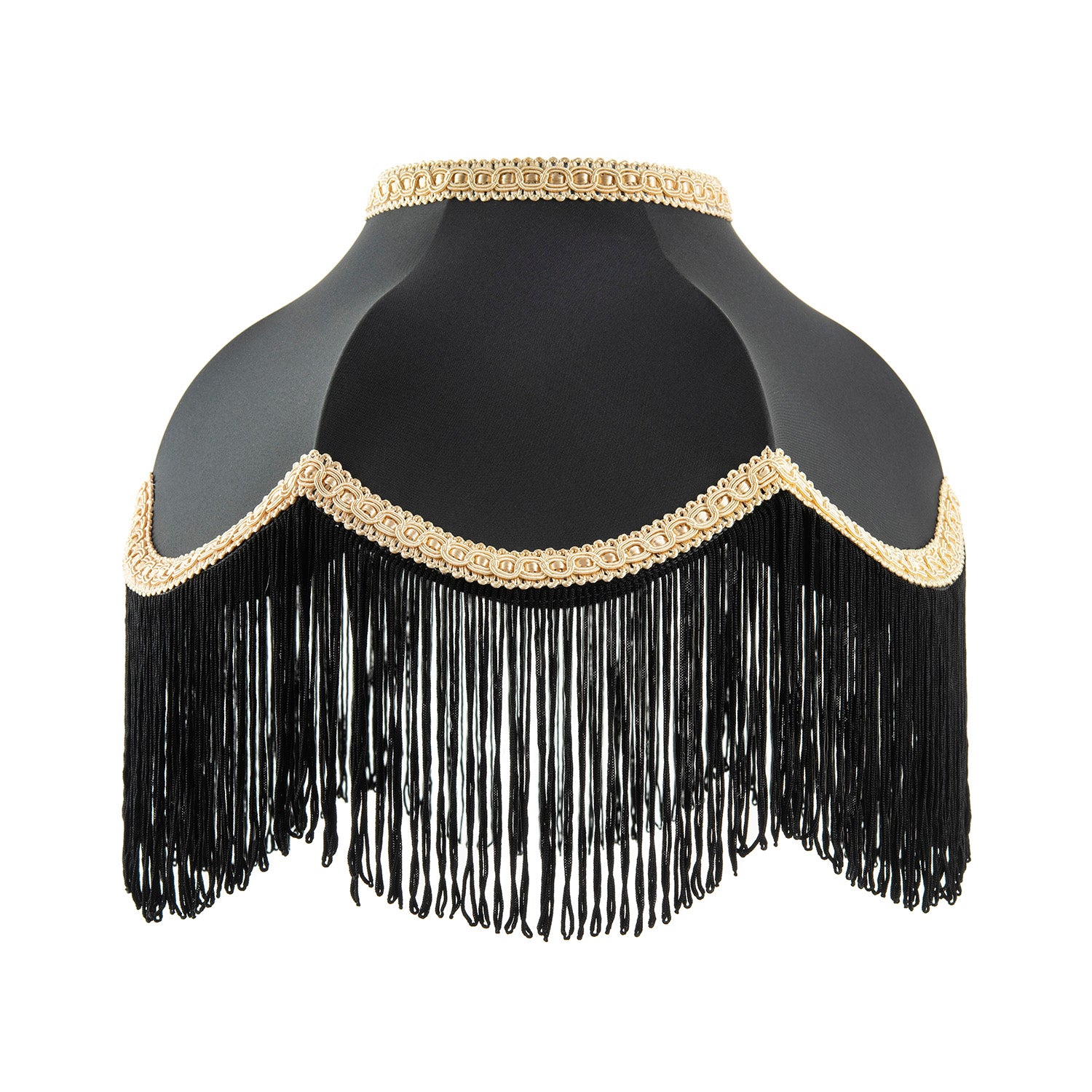 Victorian Designed Empire Lampshade in Black Faux Silk with Gold Trims Image 1