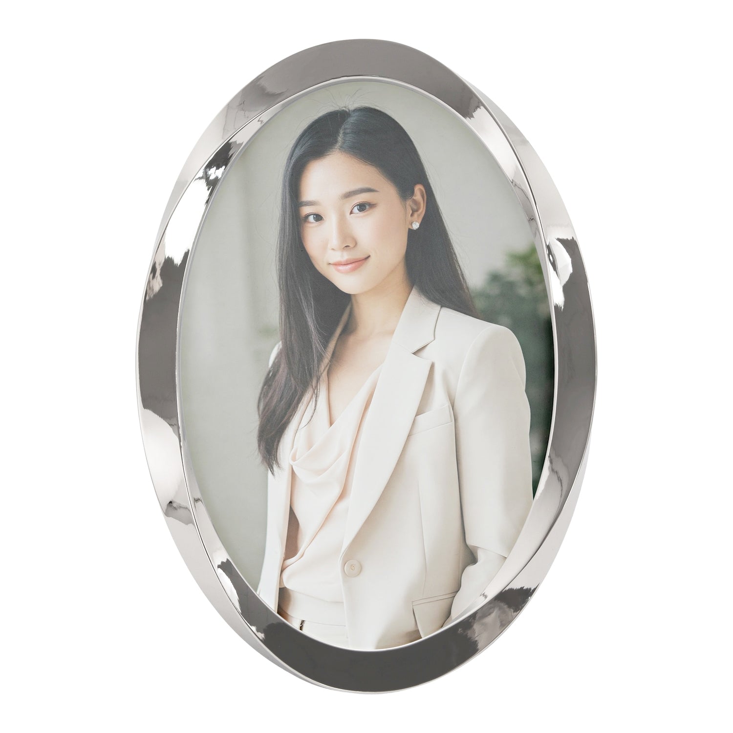 Modern Oval Nickel Plated Metal 4x6 Picture Frame with Twisting Design Image 3