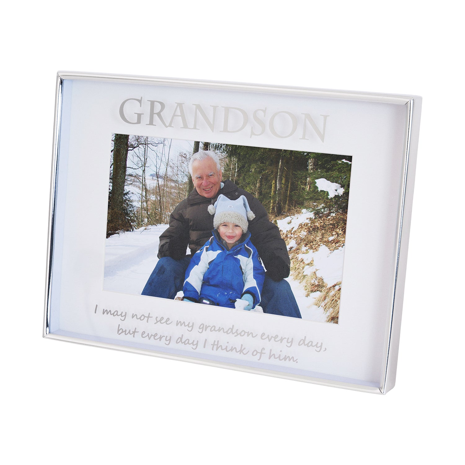 Contemporary Silver Plated Metal Grandson 4x6 Picture Frame for Wall or Table Image 2
