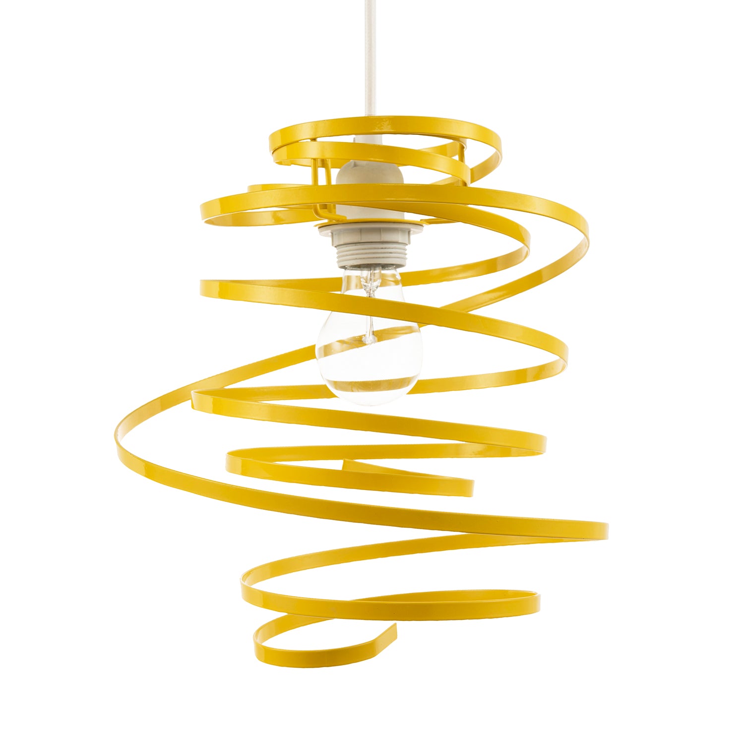 Designer Yellow Gloss Metal Double Ribbon Spiral Swirl Pendant Shade Image 1