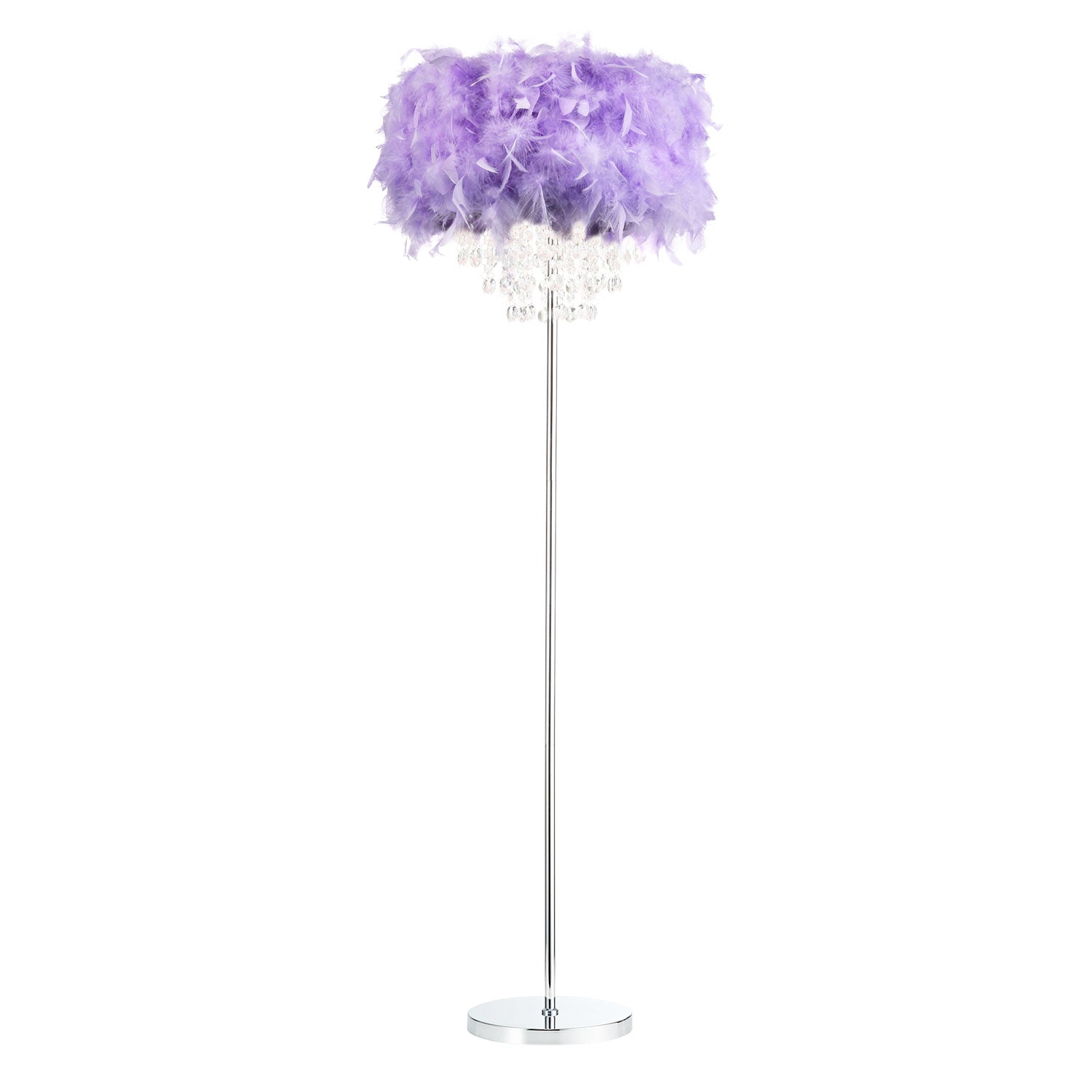 Modern Chandelier Style Lilac Feather Floor Lamp with Waterfall Drops Image 1