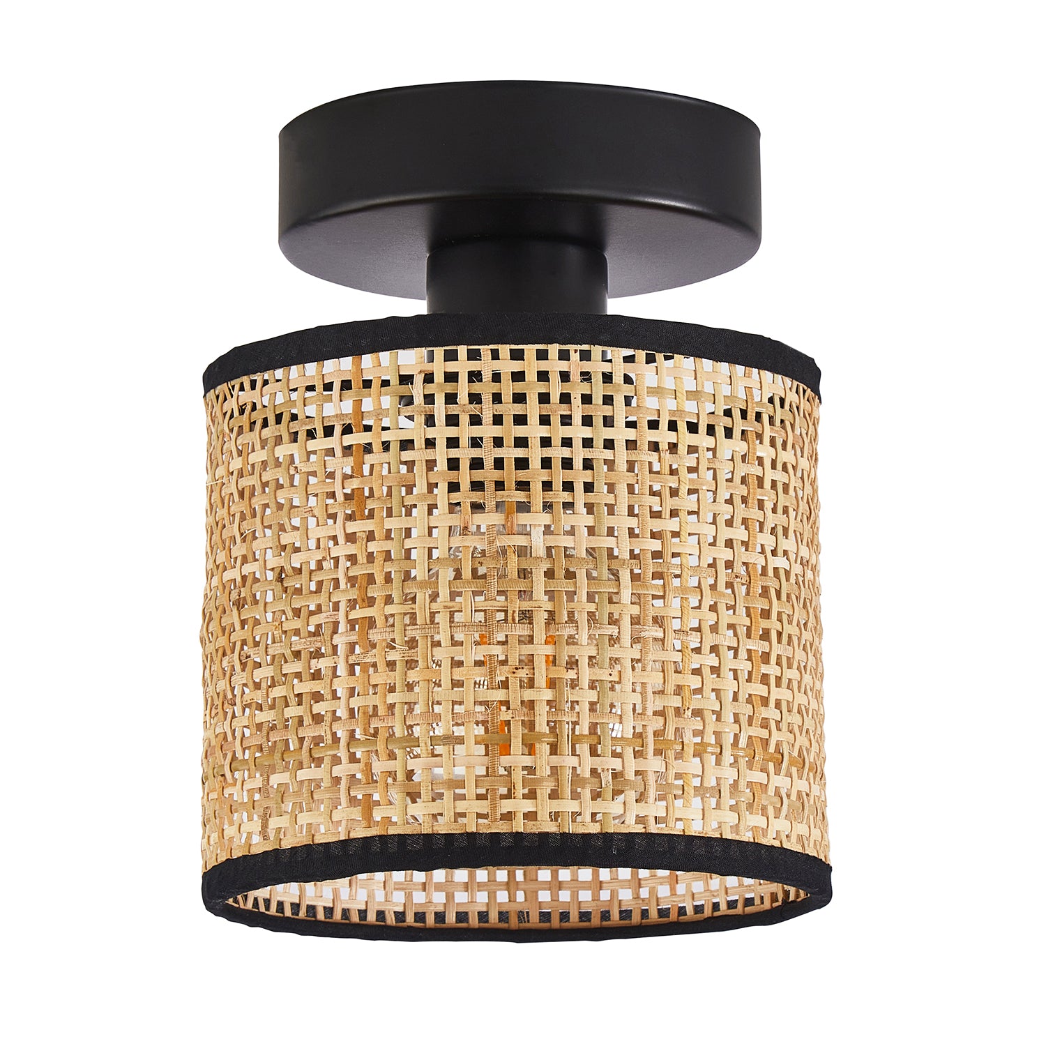 Natural Woven Rattan Ceiling Light Fitting with Black Cotton Fabric Trim Image 2