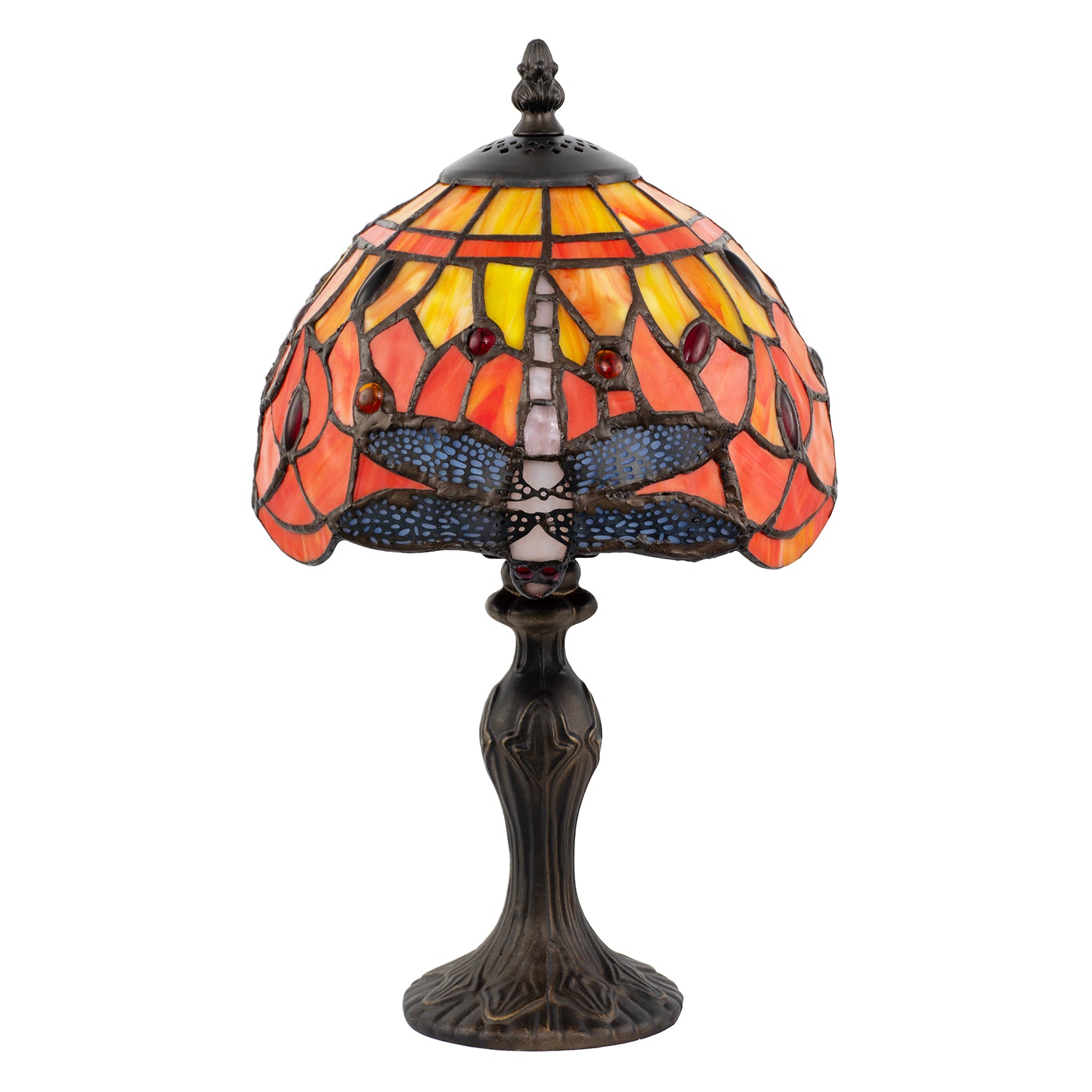 Hand Crafted Orange and Amber Stained Glass Dragonfly Tiffany Lamp Image 1
