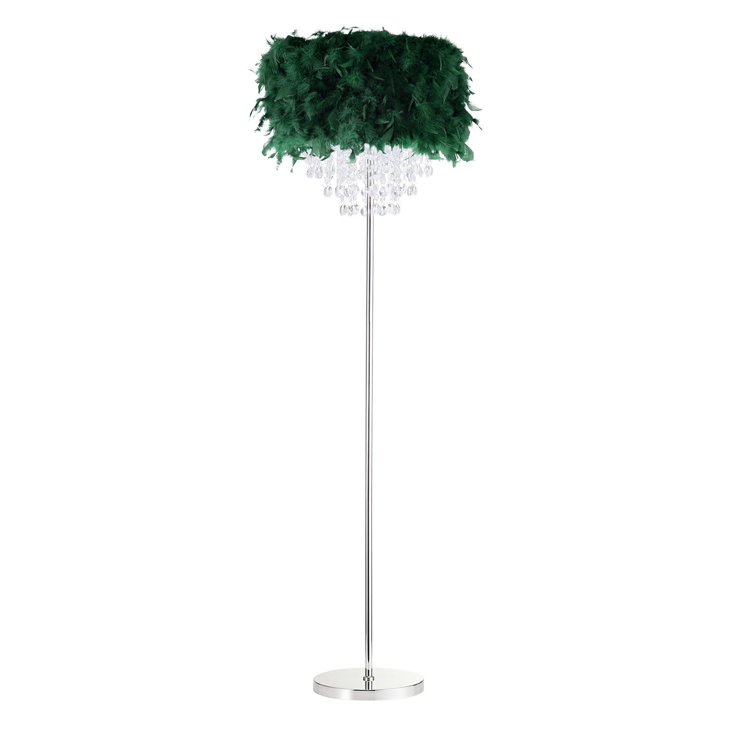 Chandelier Style Forest Green Feather Floor Lamp with Waterfall Drops Image 1