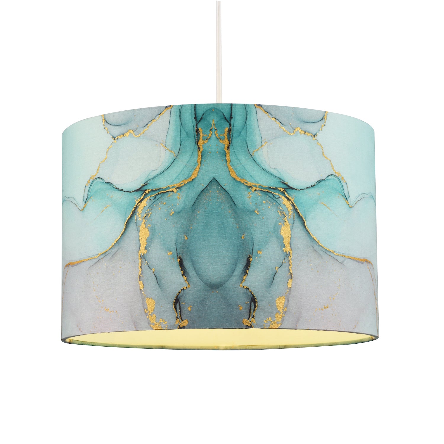 Drum Lamp Shade in Marble Effect Cotton Fabric Duck Egg Turquoise and Pink Image 2