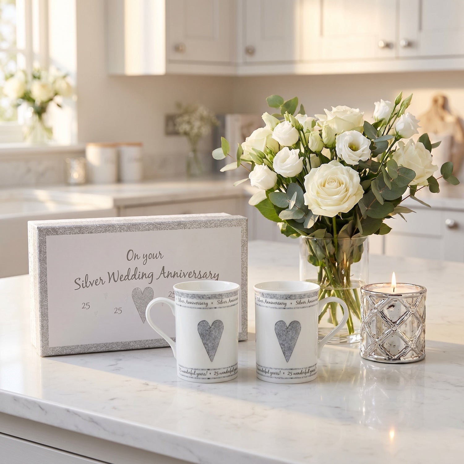 Beautifully Designed 25th Silver Anniversary Mug Set with Matching Gift Box Image 6
