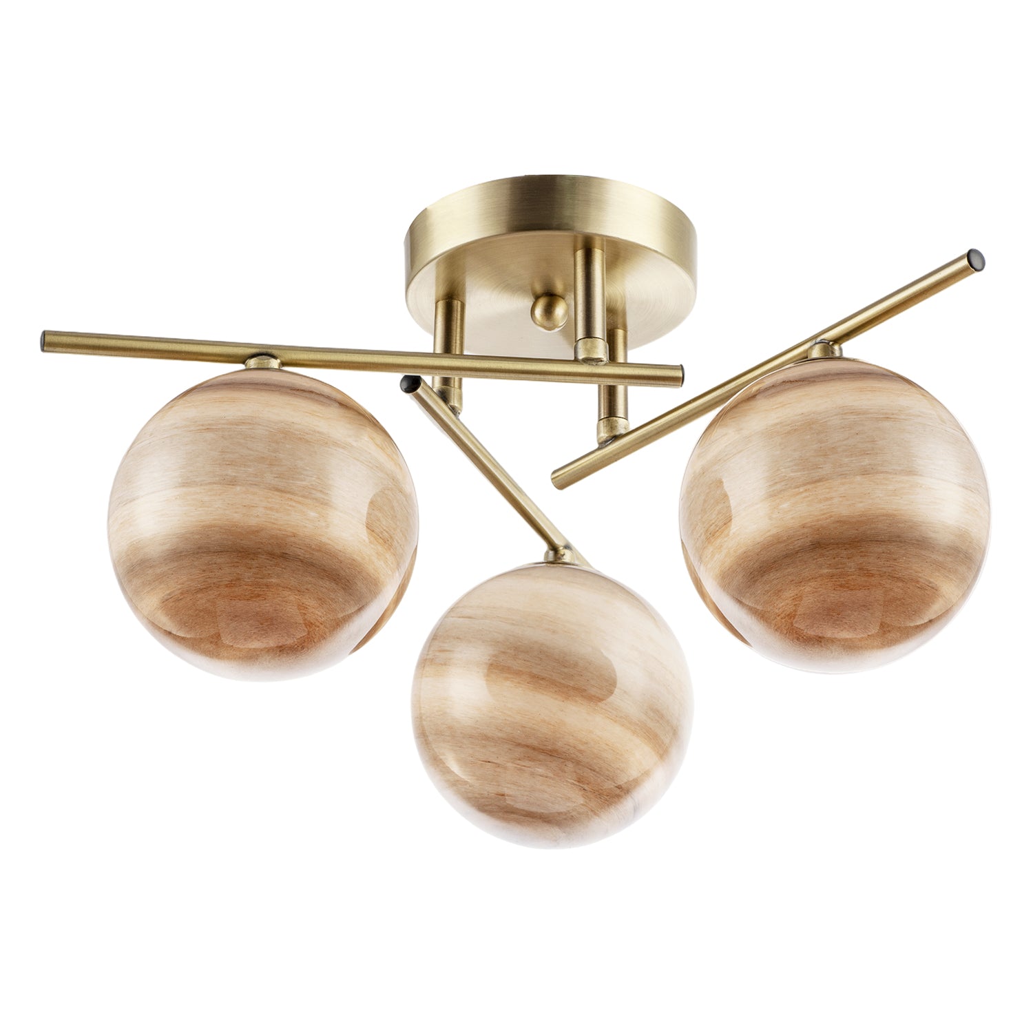 Modern Antique Brass Ceiling Light with Amber Tone Marble Glass Shades Image 2