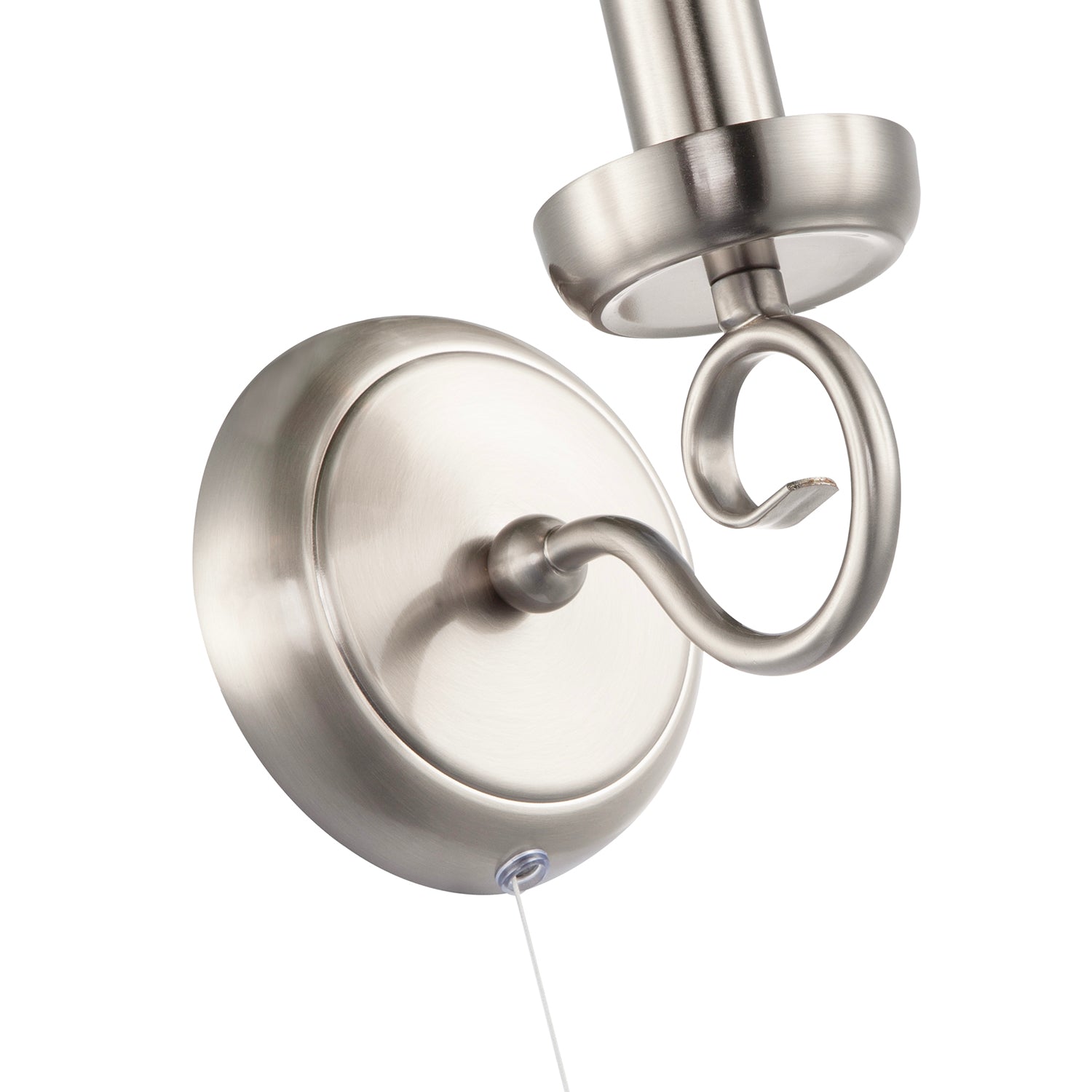 Traditional Satin Nickel Wall Light with Scroll Arm and Pull Switch Image 3