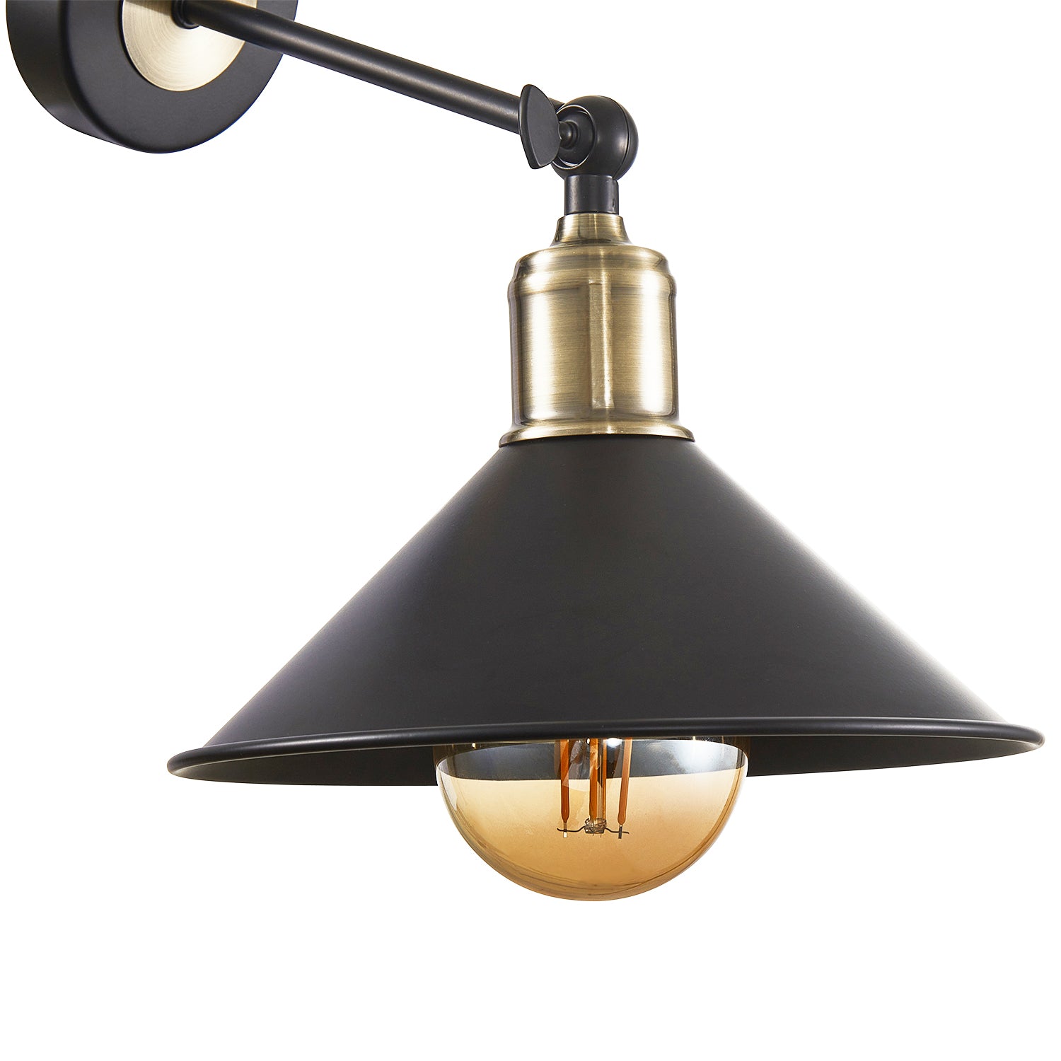 Modern Industrial Switched Wall Light Fitting in Matte Black and Antique Brass Image 2