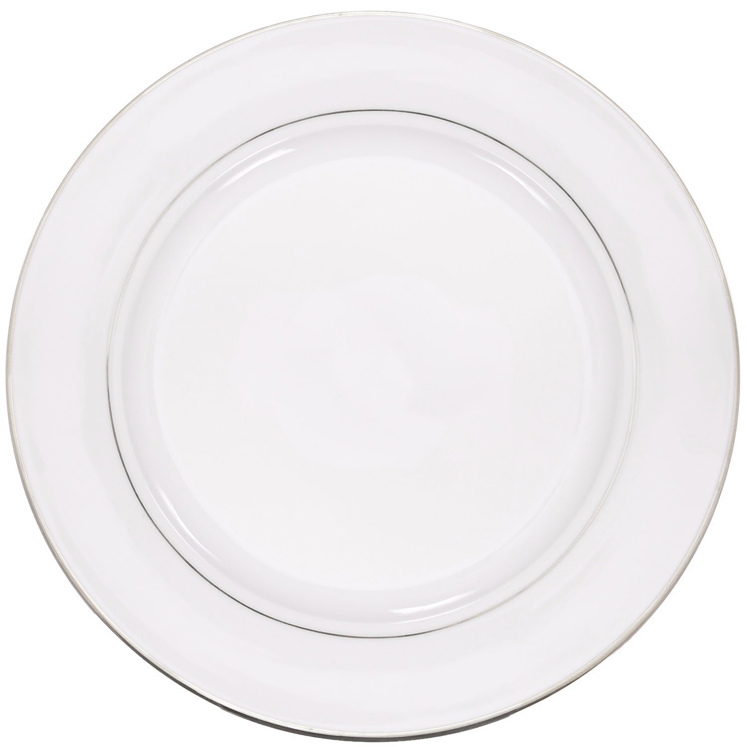 Set of 4 Durable White Ceramic Dinner Plates with Dual Silver Metallic Rims Image 2