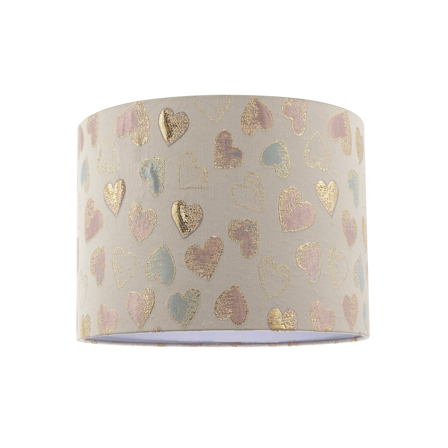 Feminine Pink Duck Egg and Shiny Gold Hearts Circular Lamp Shade Image 1