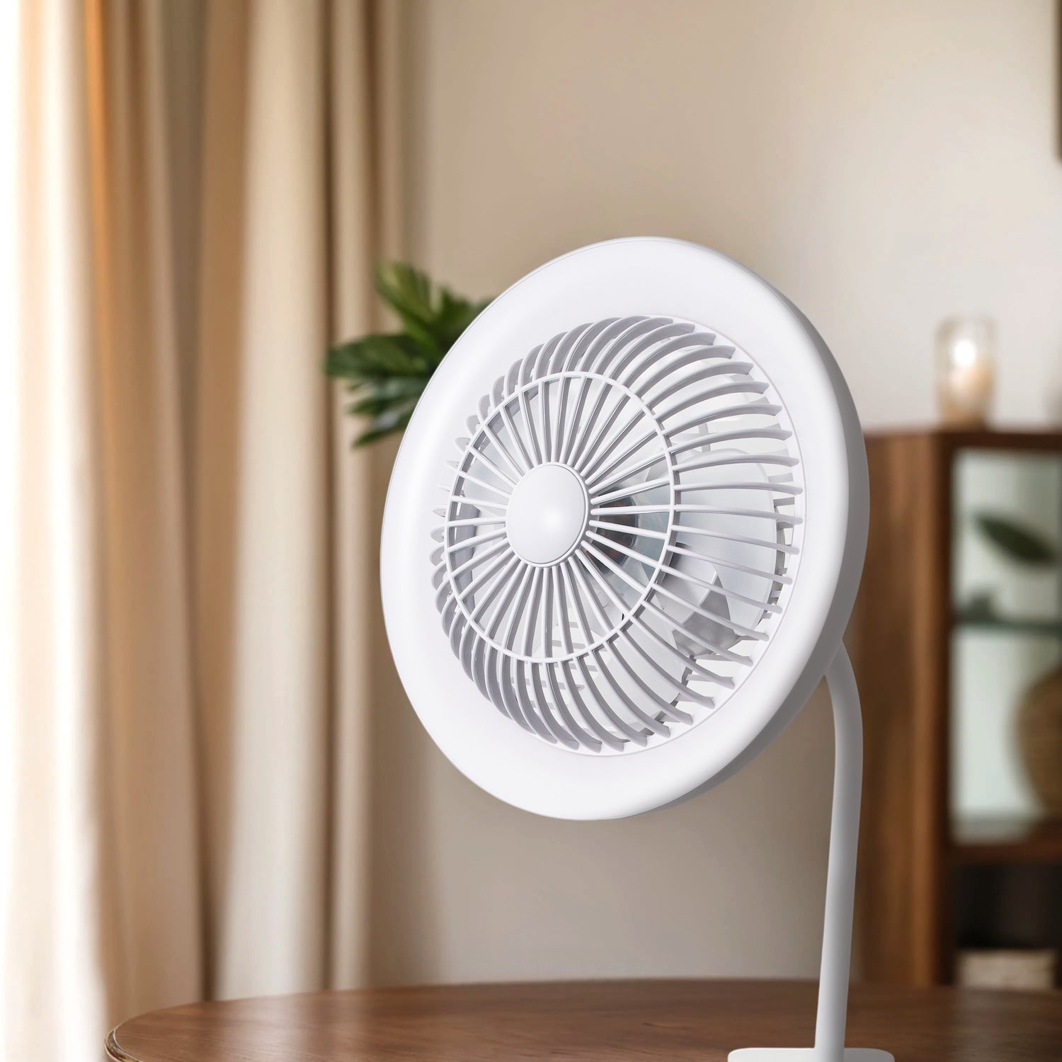 White Rechargeable 3 Speed Clip-On Fan with LED Dimmable Ring Light Image 6