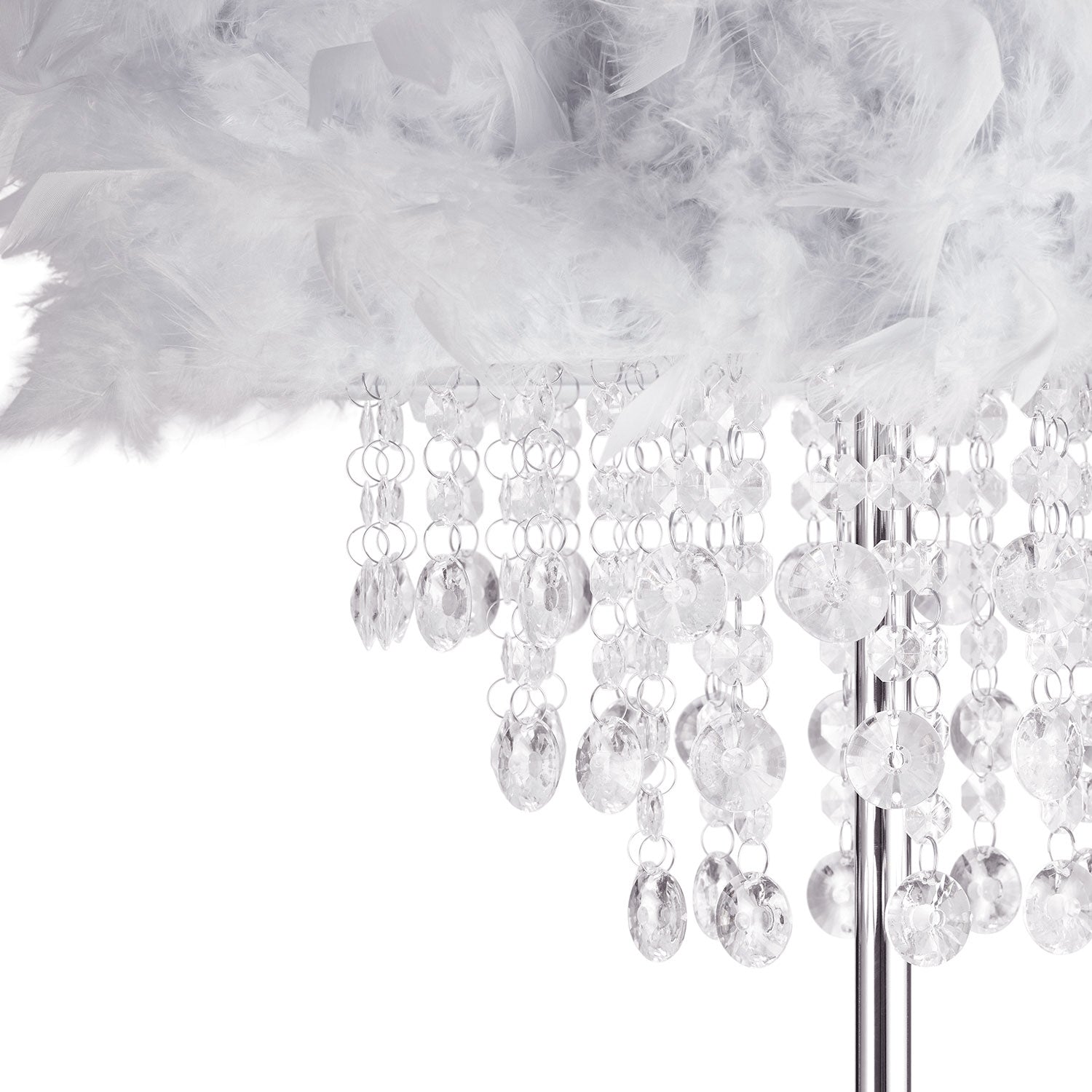 Modern Chandelier Style Grey Feather Floor Lamp with Waterfall Drops Image 2