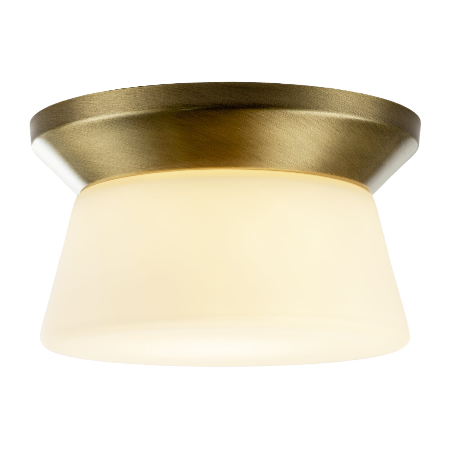 Modern Antique Brass LED Bathroom Ceiling Light with Opal White Glass Image 2
