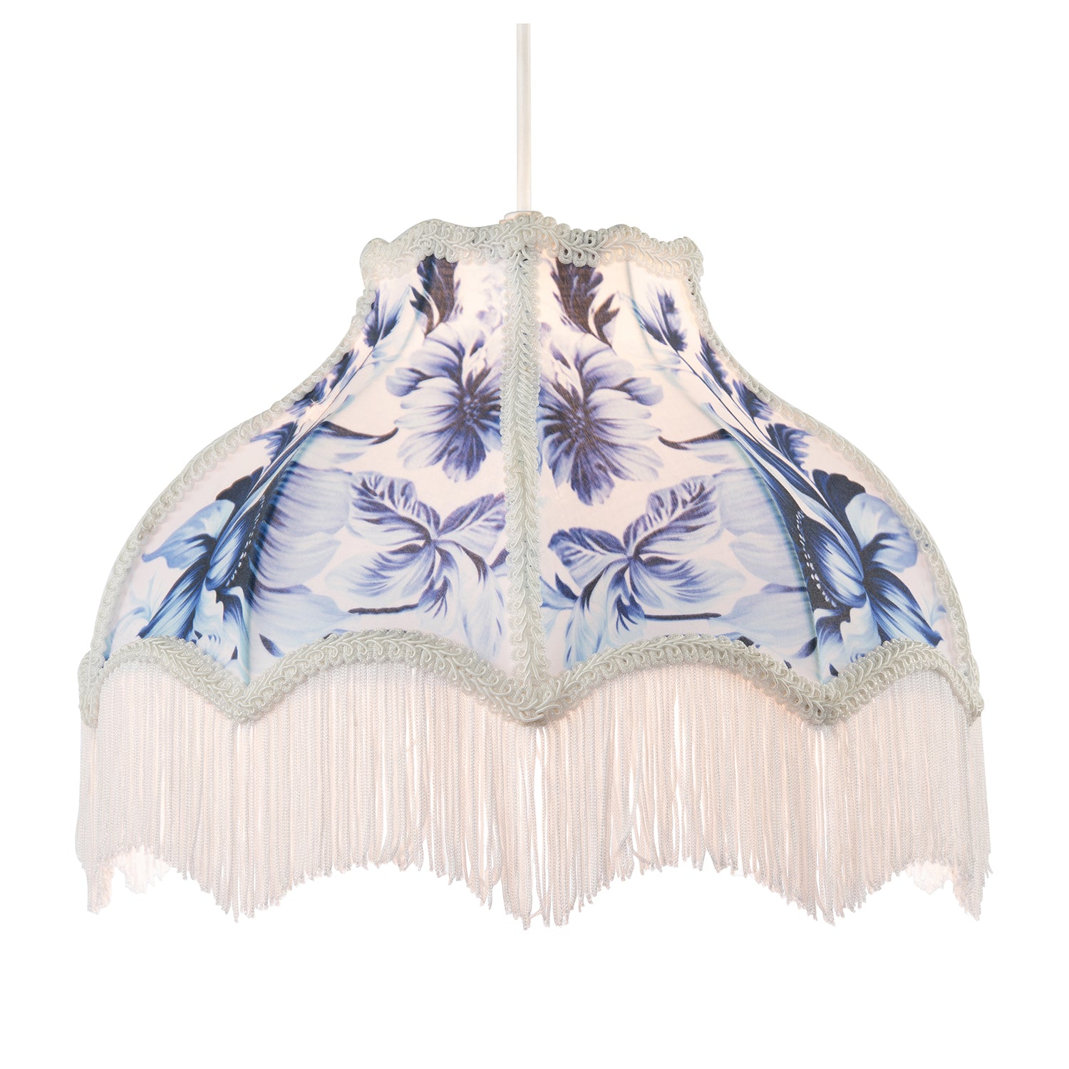 Vibrant Blue Floral Handmade Victorian Lamp Shade with White Trims Image 2