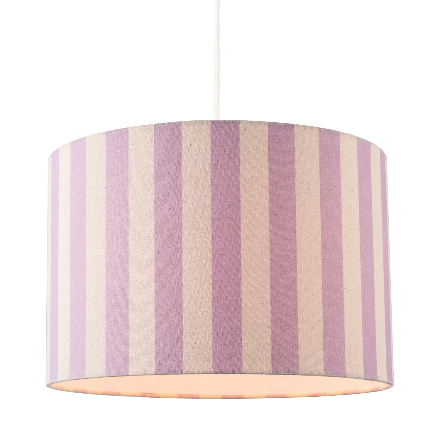 Lavender Lilac and Oatmeal Linen Striped Lamp Shade with Fabric Inner Image 2