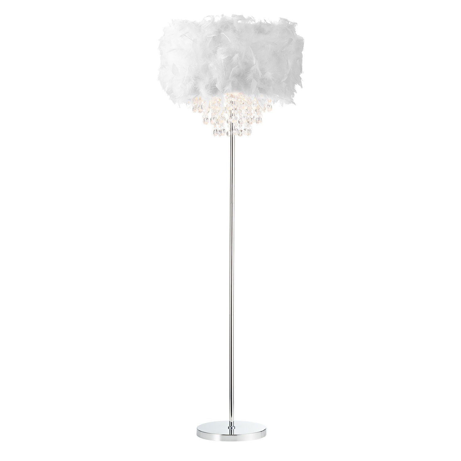 Modern Chandelier Style White Feather Floor Lamp with Waterfall Drops Image 2