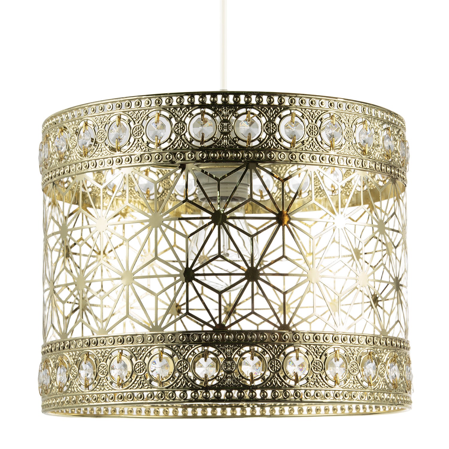 Moroccan Pendant Light Shade in Polished Gold with Clear Acrylic Beads Image 1
