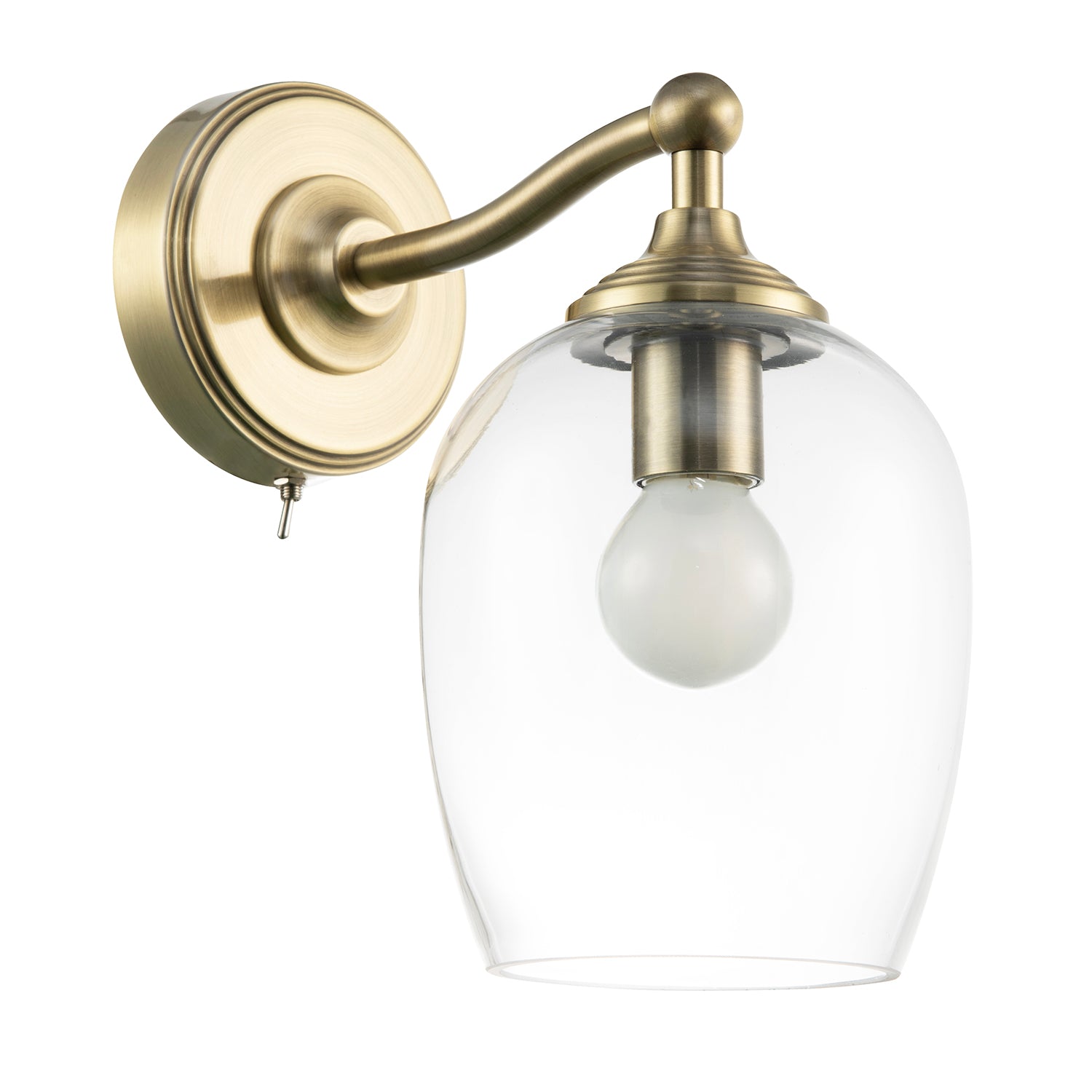 Traditional Wall Light Fitting in Antique Brass with Clear Glass Shade Image 1