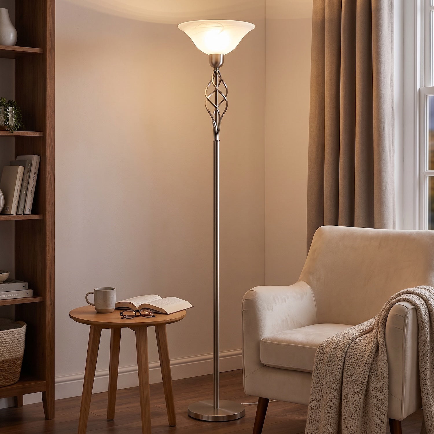 Classic Knot Twist Floor Lamp Uplighter in Satin Chrome Image 6