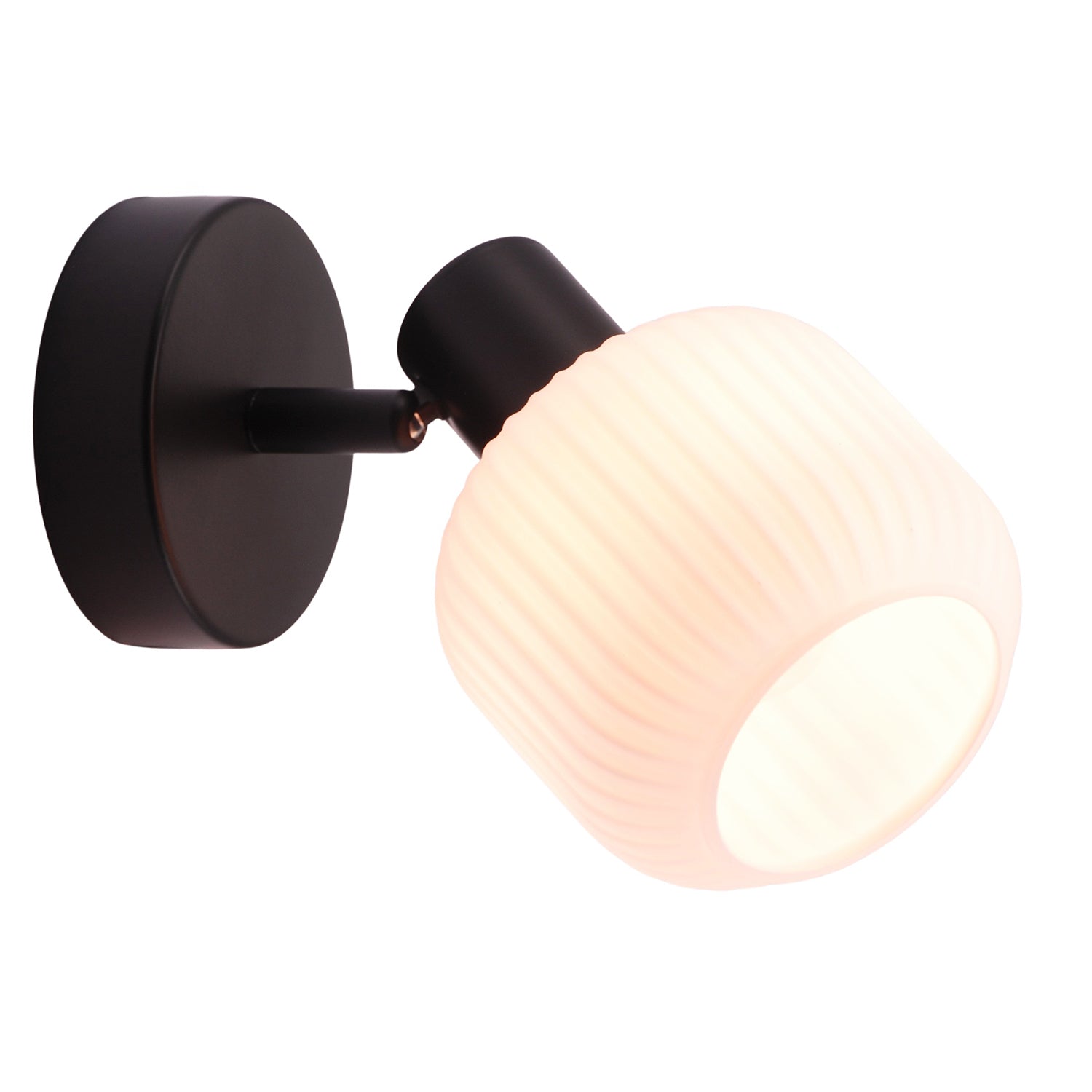 Modern Designer Matte Black Adjustable Wall Light with White Ribbed Glass Shade Image 3
