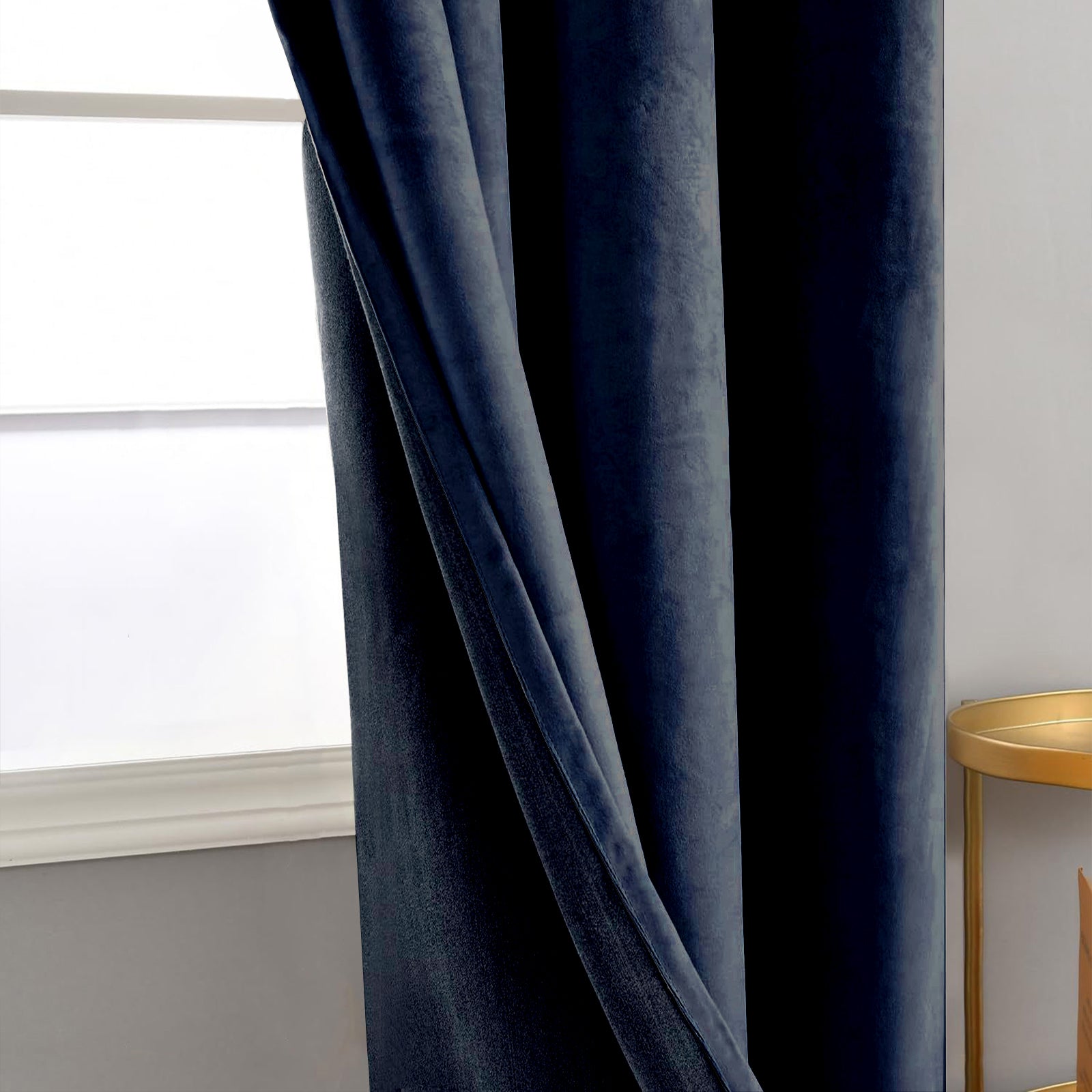 Midnight Blue Velvet Blackout Eyelet Curtains - 46x54 Inch Drop - Pair Image 2