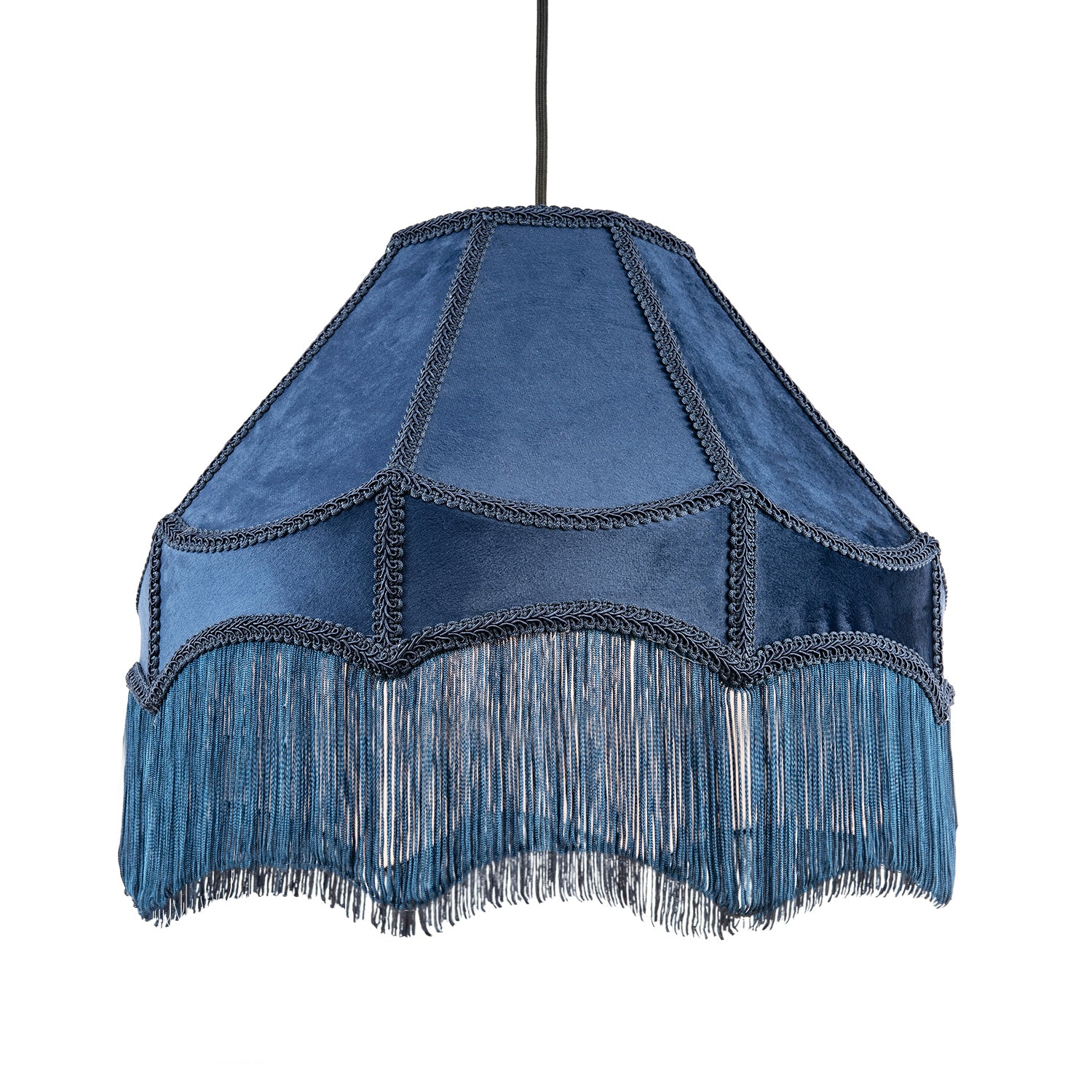 Traditional Victorian Empire 40cm Lamp Shade in Navy Midnight Blue with Tassels Image 2