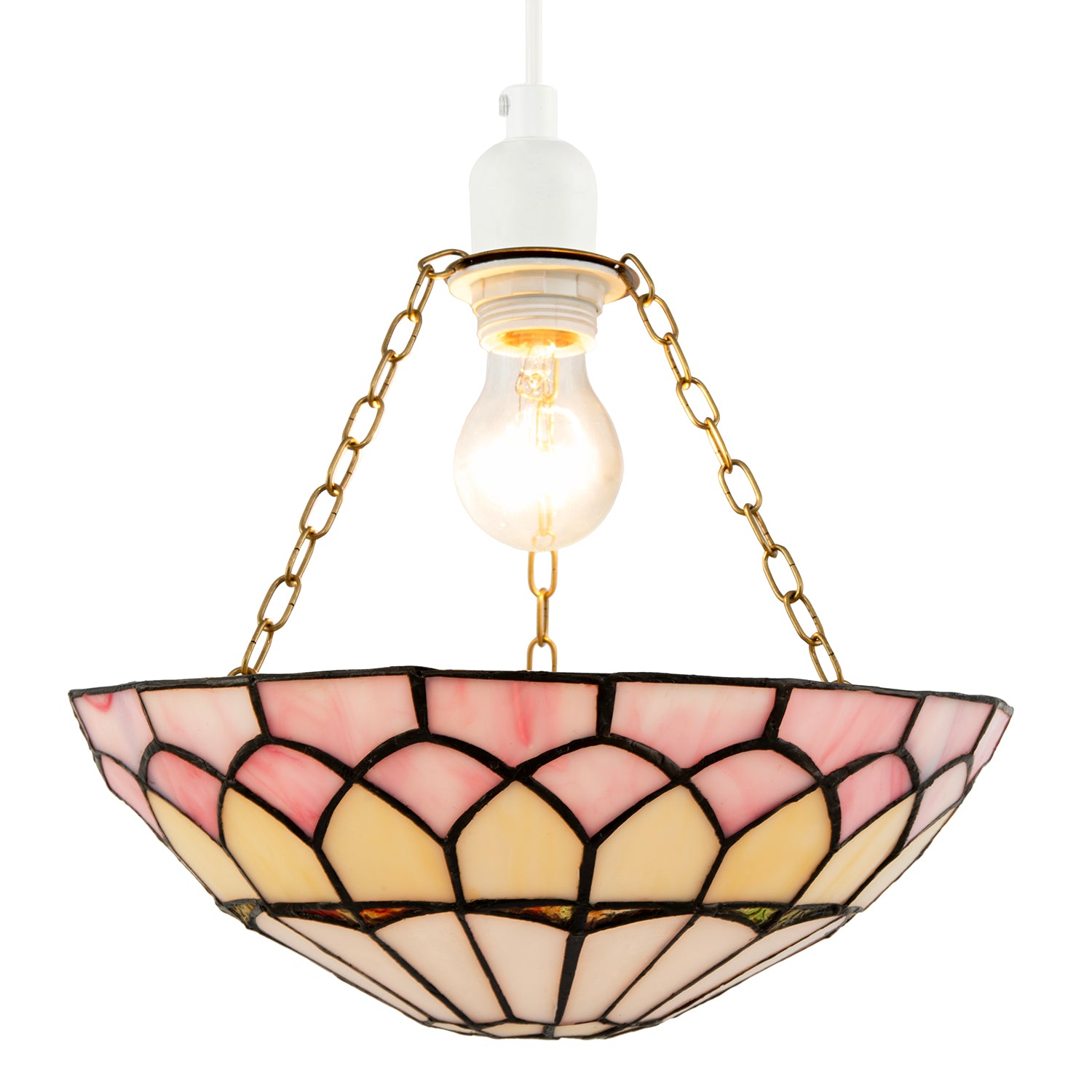 Pale Pink Stained Glass Domed Tiffany Pendant Light Shade with Chains Image 2
