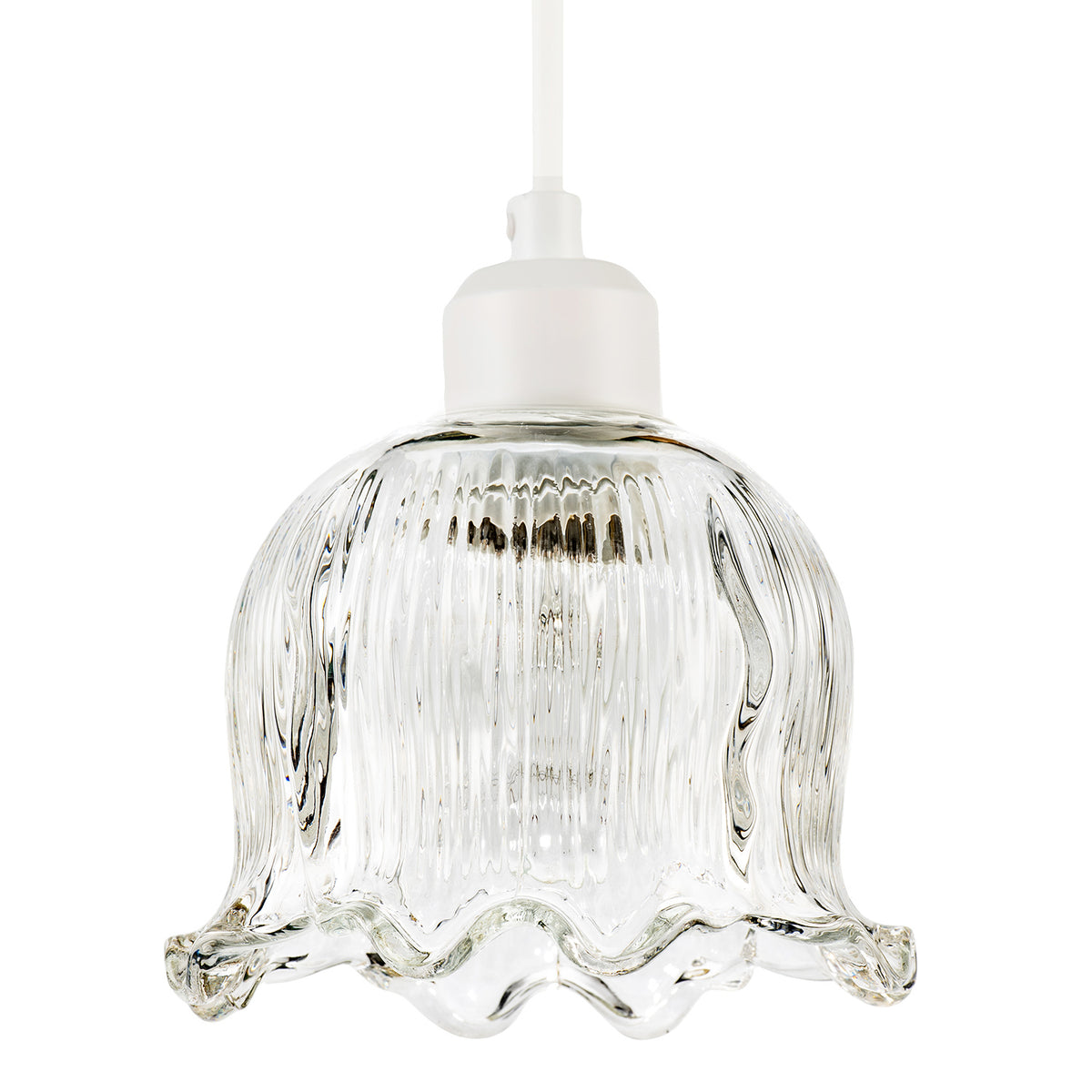 Transparent Ribbed Glass Pendant Lighting Shade in Compact Bell Shape Image 1