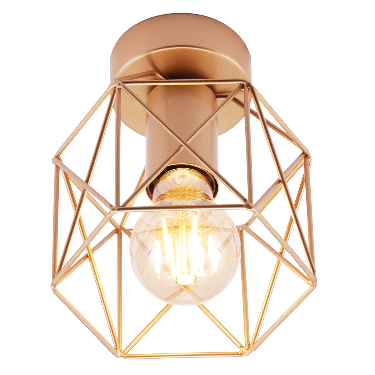 Vintage Industrial Satin Gold Ceiling Lighting Fitting with Wire Cage Design Image 1