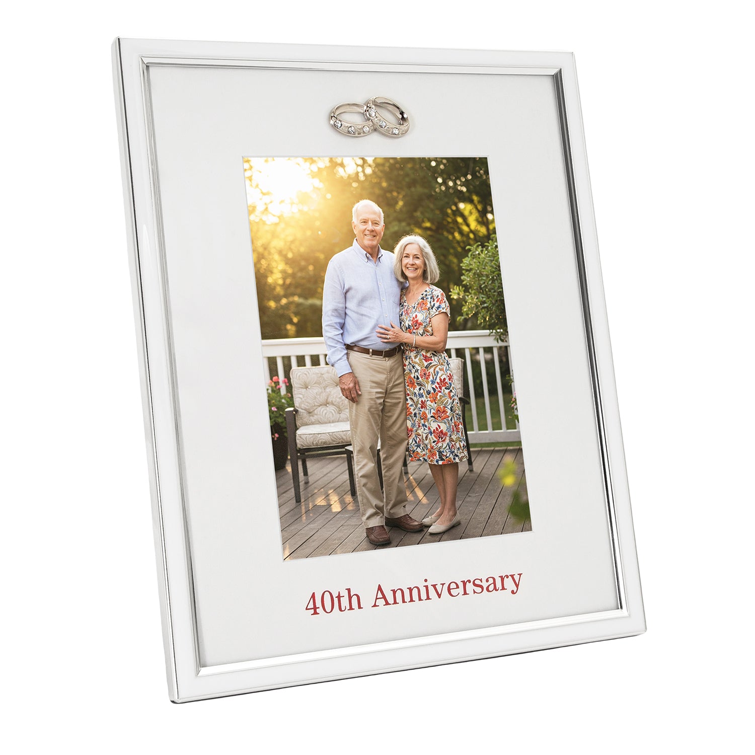 40th Anniversary Silver Plated 5x7 Picture Frame with Double Diamante Rings Image 2