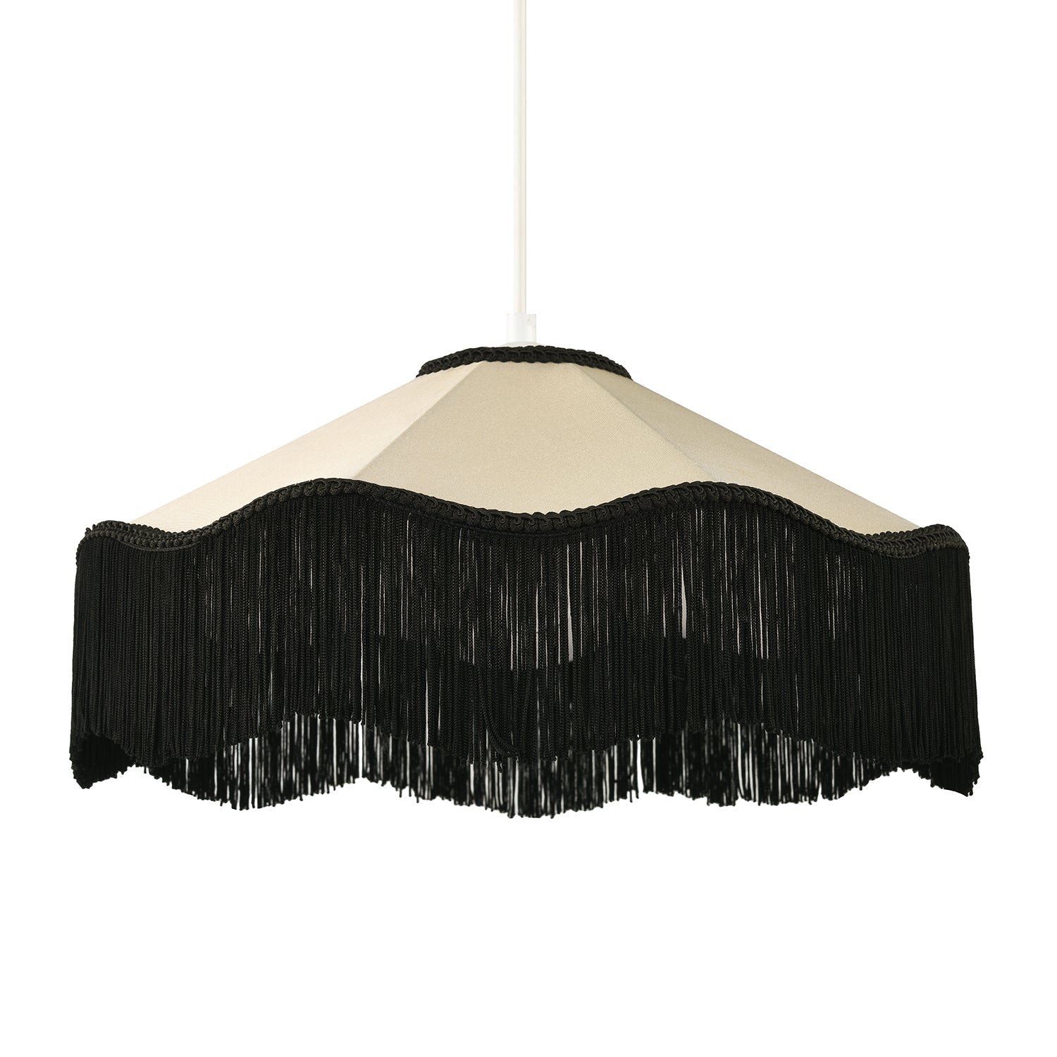 Chic Victorian Pendant Lamp Shade in Cream Faux Silk with Black Trims Image 2